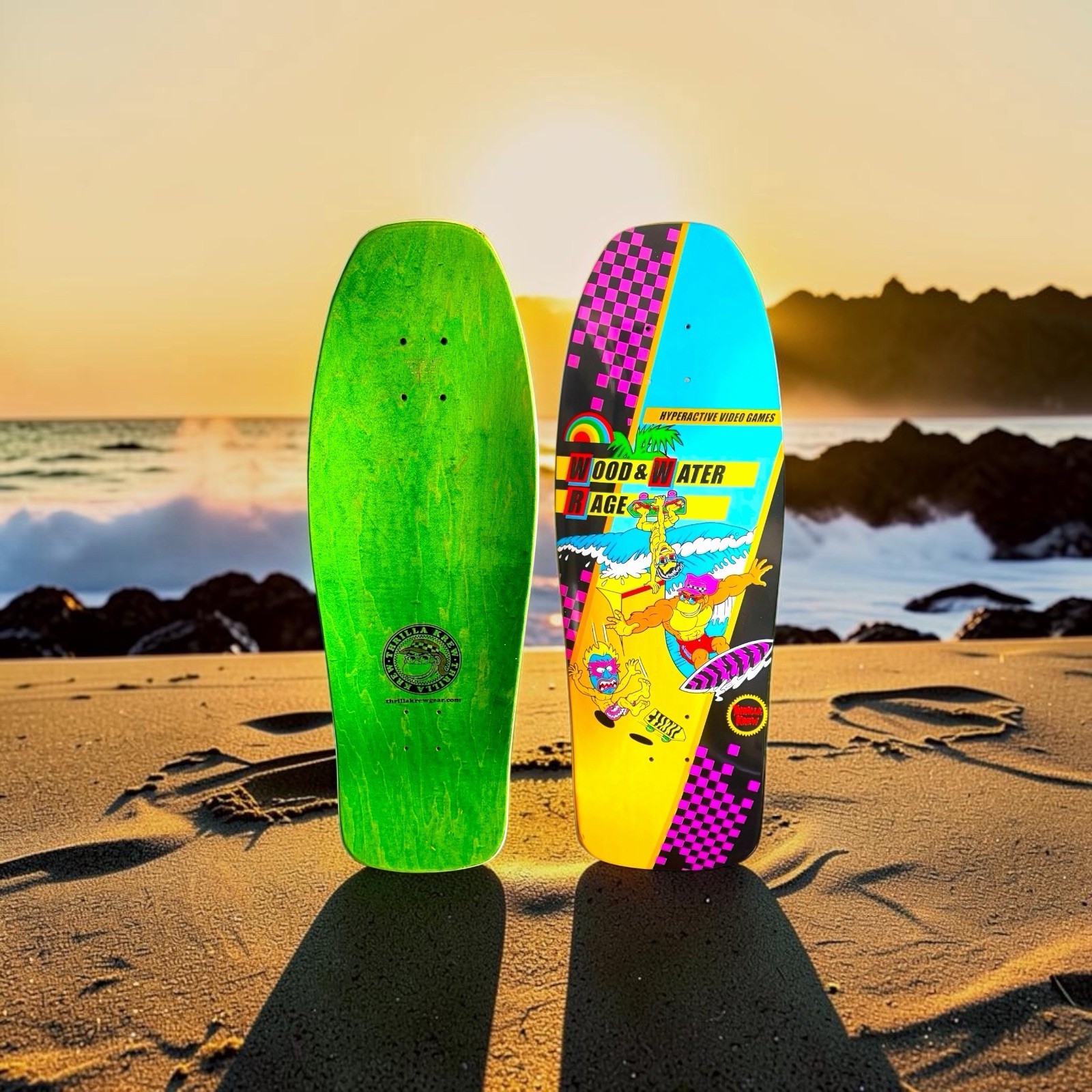 The Thrilla Krew “Wood & Water Rage” Skateboard Deck Hyperactive Video Games The Thrilla Krew “Wood & Water Rage” Skateboard Deck Hyperactive Video Games