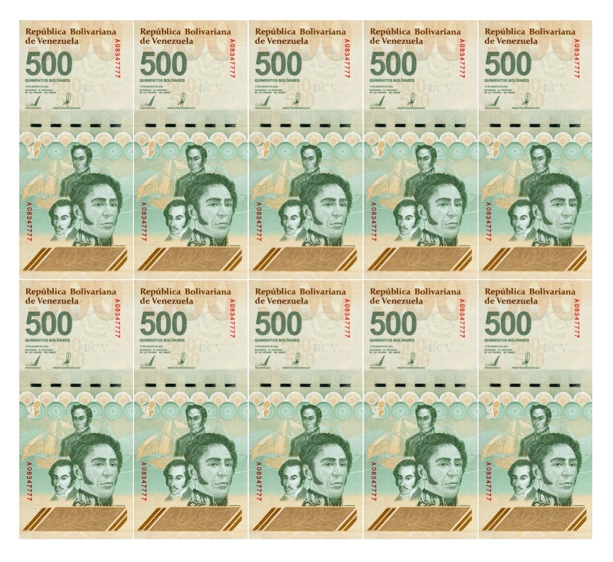 VENEZUELA 500 DIGITALES 2023 -2025 Qty 10 Cir. 500 million bolivar soberano USED