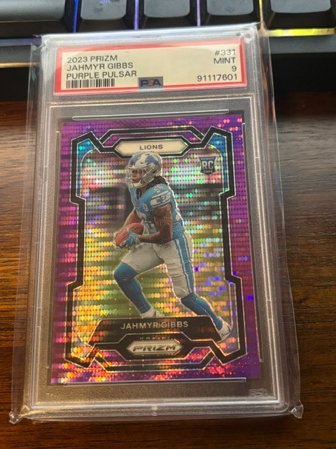 2023 Panini Prizm Jahmyr Gibbs Purple Pulsar Prizm #331 Lions PSA 9 RC 2023 Panini Prizm Jahmyr Gibbs Purple Pulsar Prizm #331 Lions PSA 9 RC