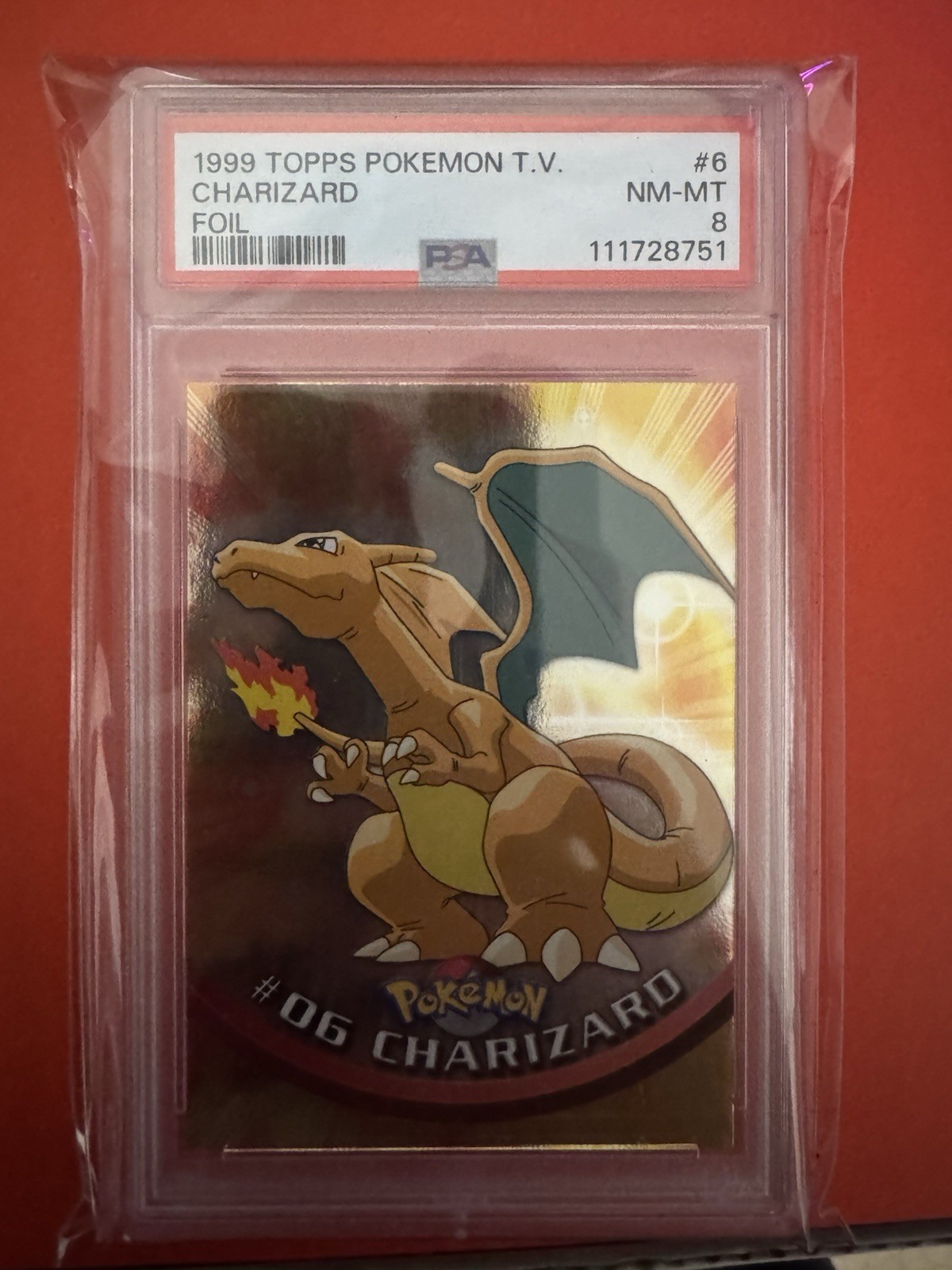 1999 Topps Pokemon T.V. Charizard #6 Foil RARE BLUE LOGO PSA 8