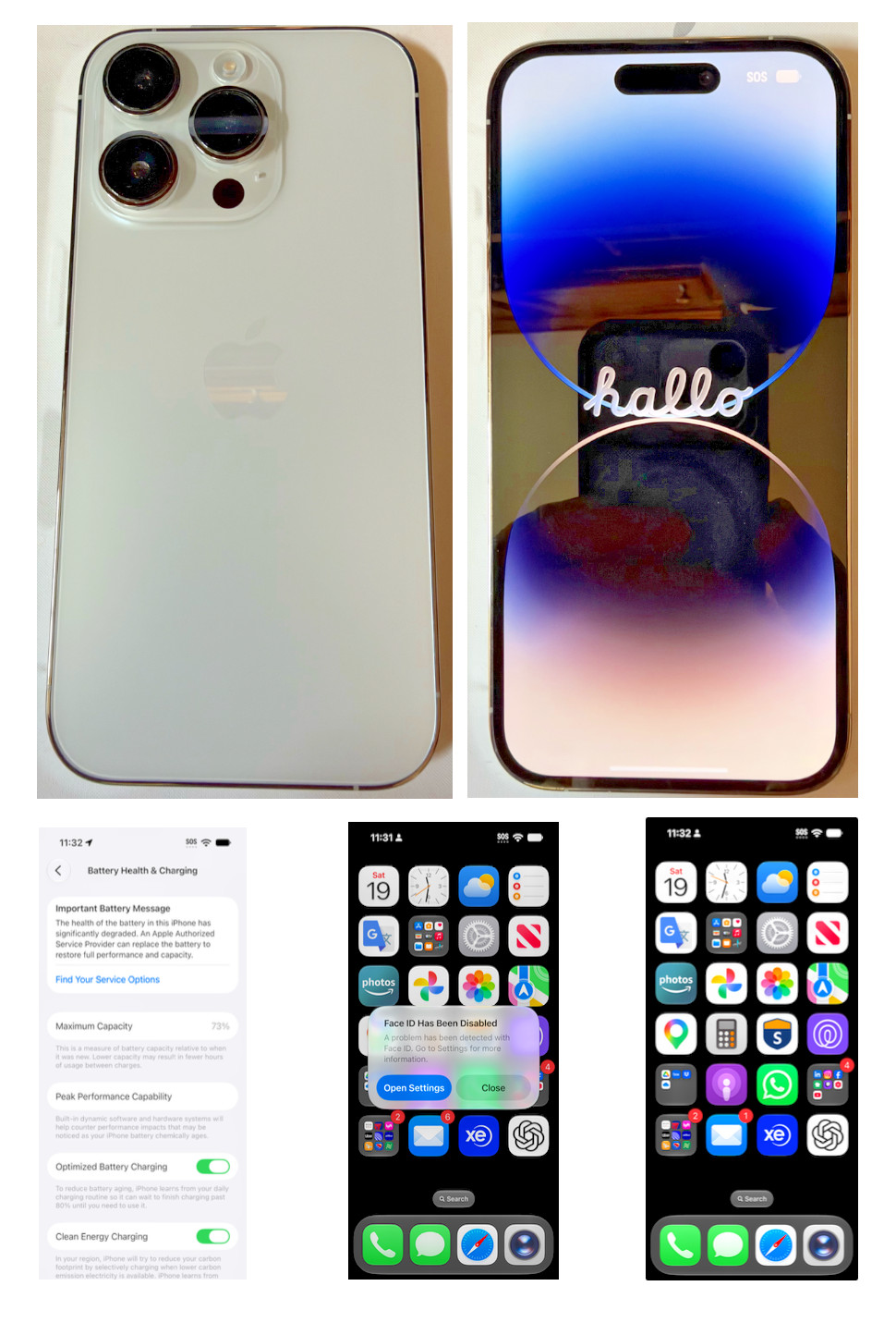 Apple iPhone 14 Pro 256GB Silver A2650 Excellent Condition - Face ID Not Working