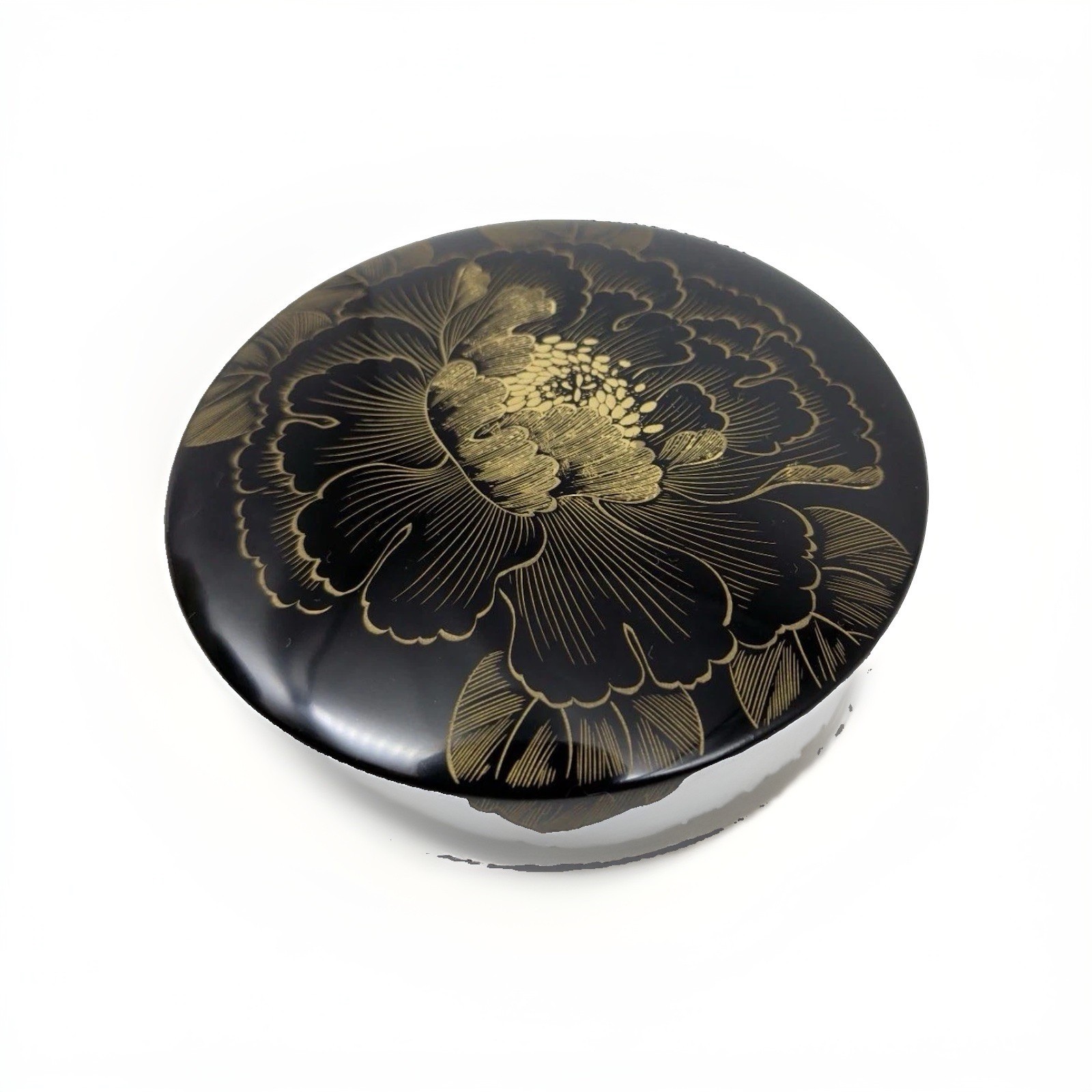 Japanese Wajima Lacquerware Box Gold Makie Peony Yonenaga Kogo Incense Jewelry⁠