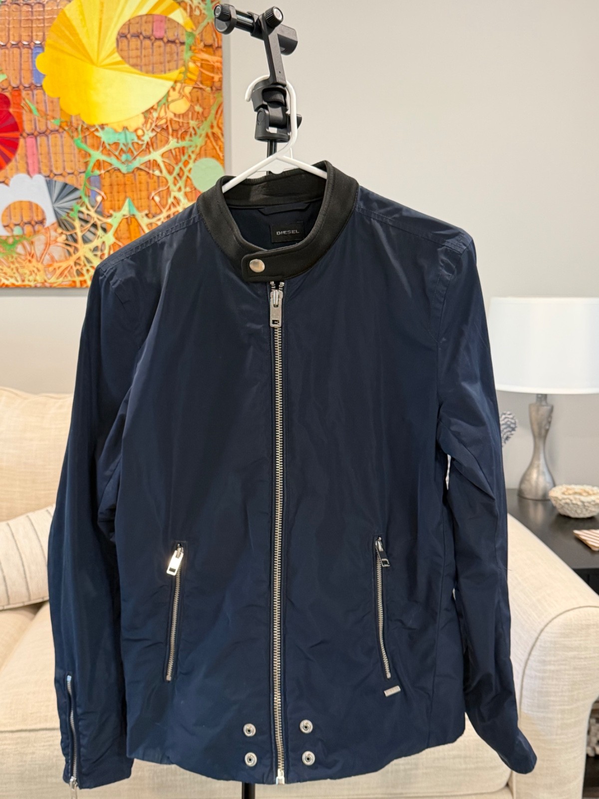 Diesel Men’s Navy Moto-Style Jacket – Size Small