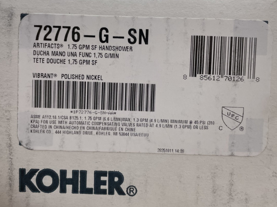 Kohler K-72776-G-SN Artifacts Hand Shower - Vibrant Polished Nickel *READ*
