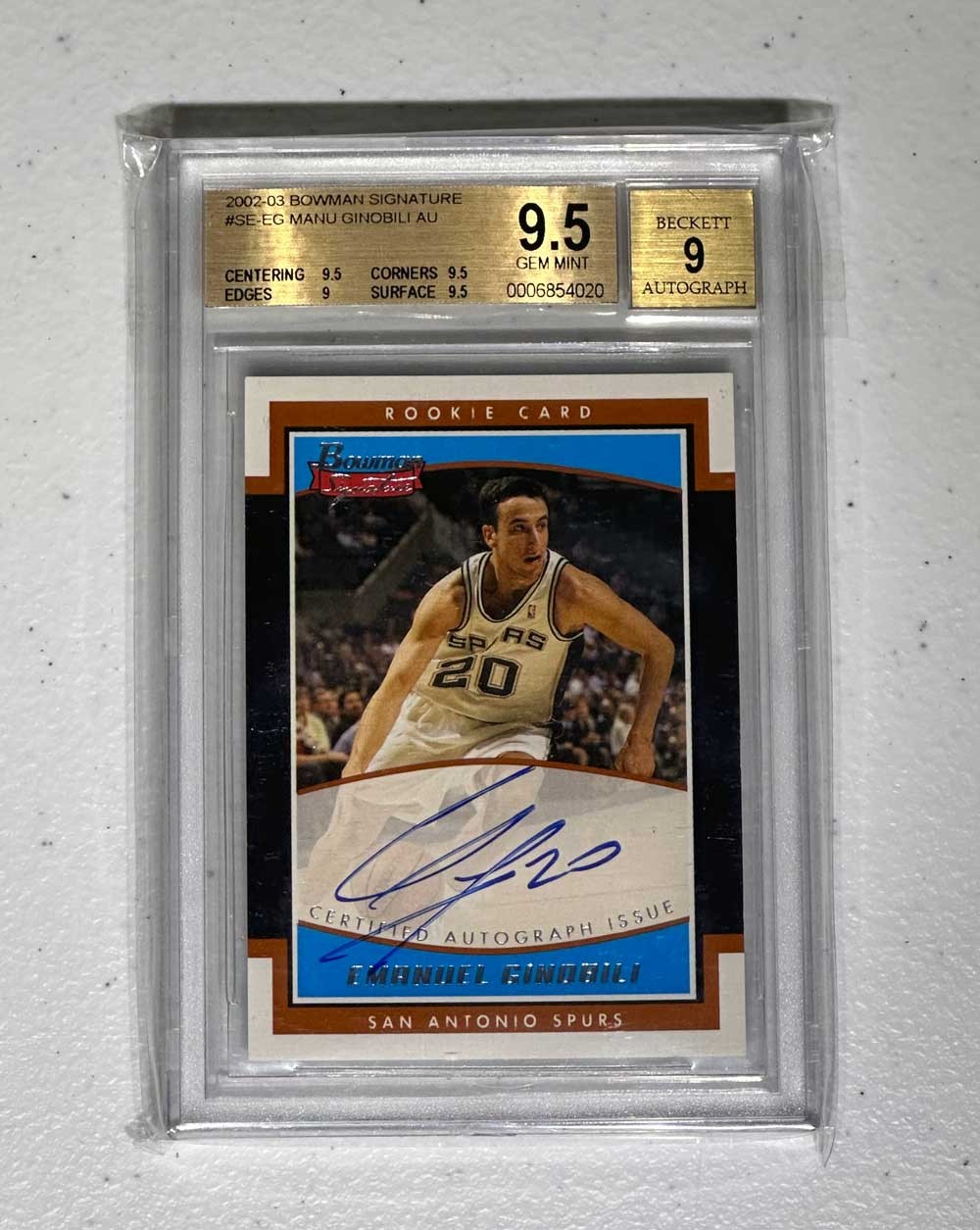2002 Bowman Signature Emanuel Manu Ginobili Rookie Auto #/999 BGS 9.5 2002 Bowman Signature Emanuel Manu Ginobili Rookie Auto #/999 BGS 9.5
