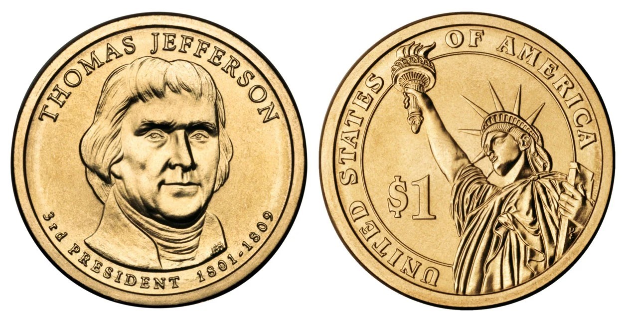 2007 P&D Thomas Jefferson Presidential $1 Golden Dollar Coin – Circulated/Shiny 2007 P&D Thomas Jefferson Presidential $1 Golden Dollar Coin – Circulated/Shiny