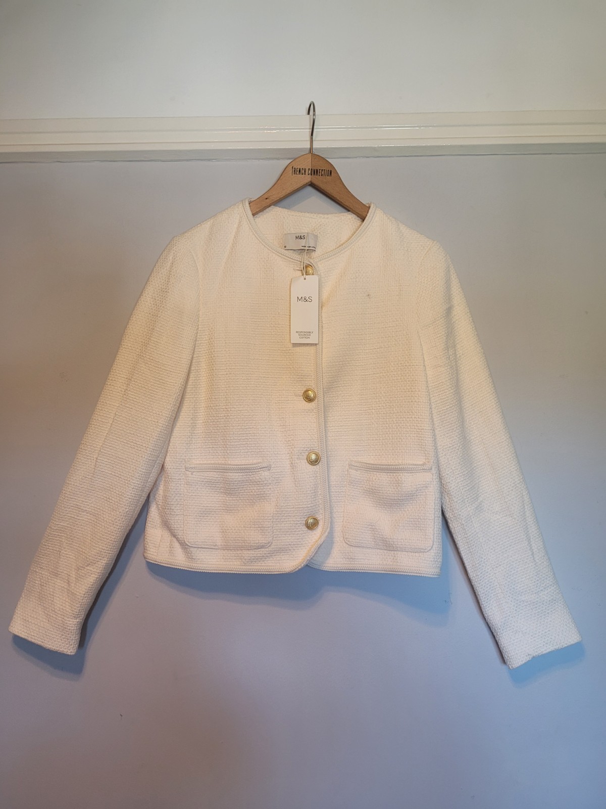 M&S Marks And Spencer Ivory Boucle Cropped Jacket Wool Mix Size 10 Bnwt £75