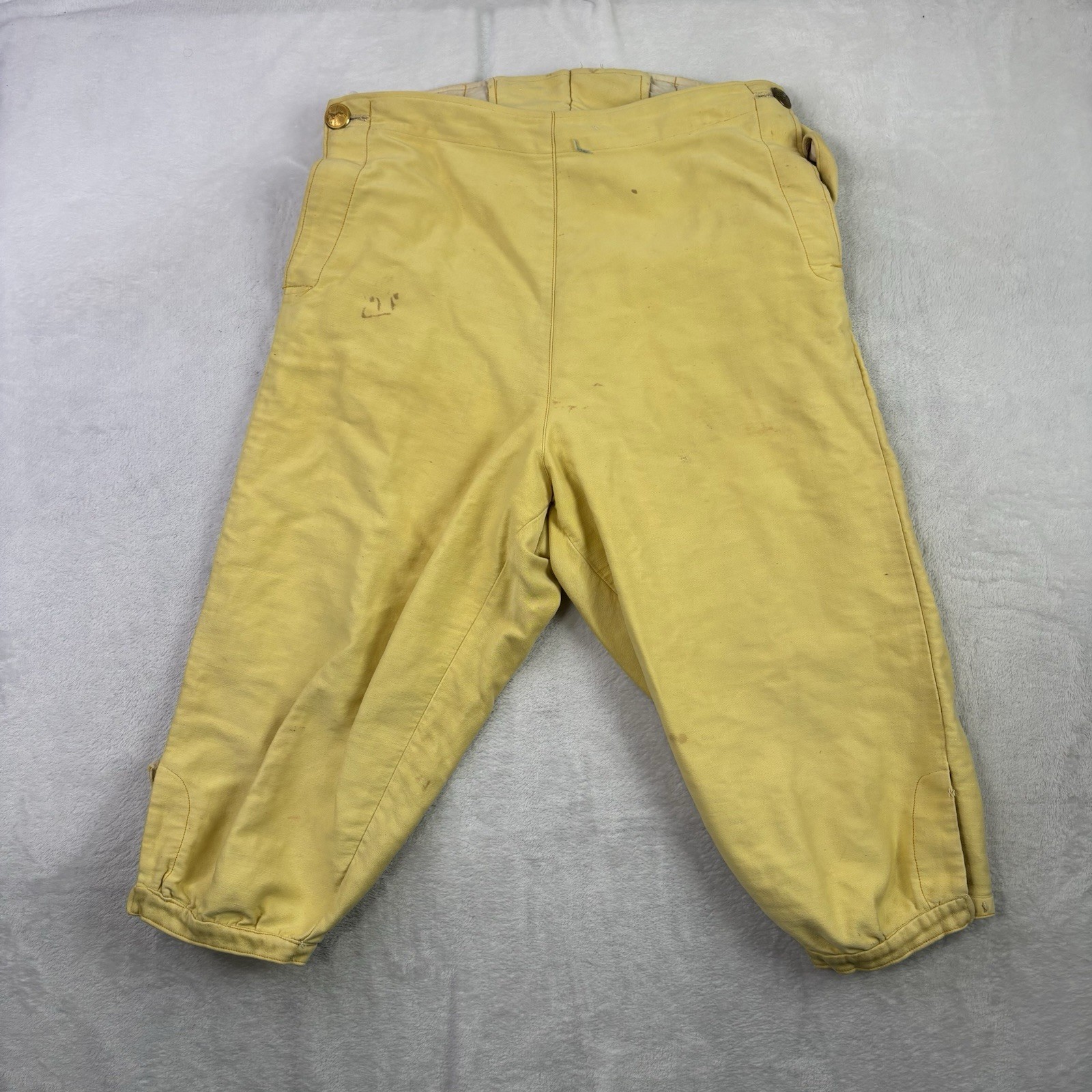 VTG 1888 Yellow French Theatre Trousers Distressed Buckle Back Antique VTG 1888 Yellow French Theatre Trousers Distressed Buckle Back Antique