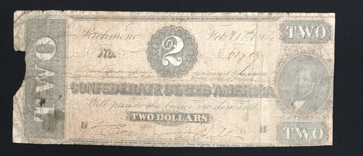 1864 Civil War Two Dollar Confederate Bill 1864 Civil War Two Dollar Confederate Bill
