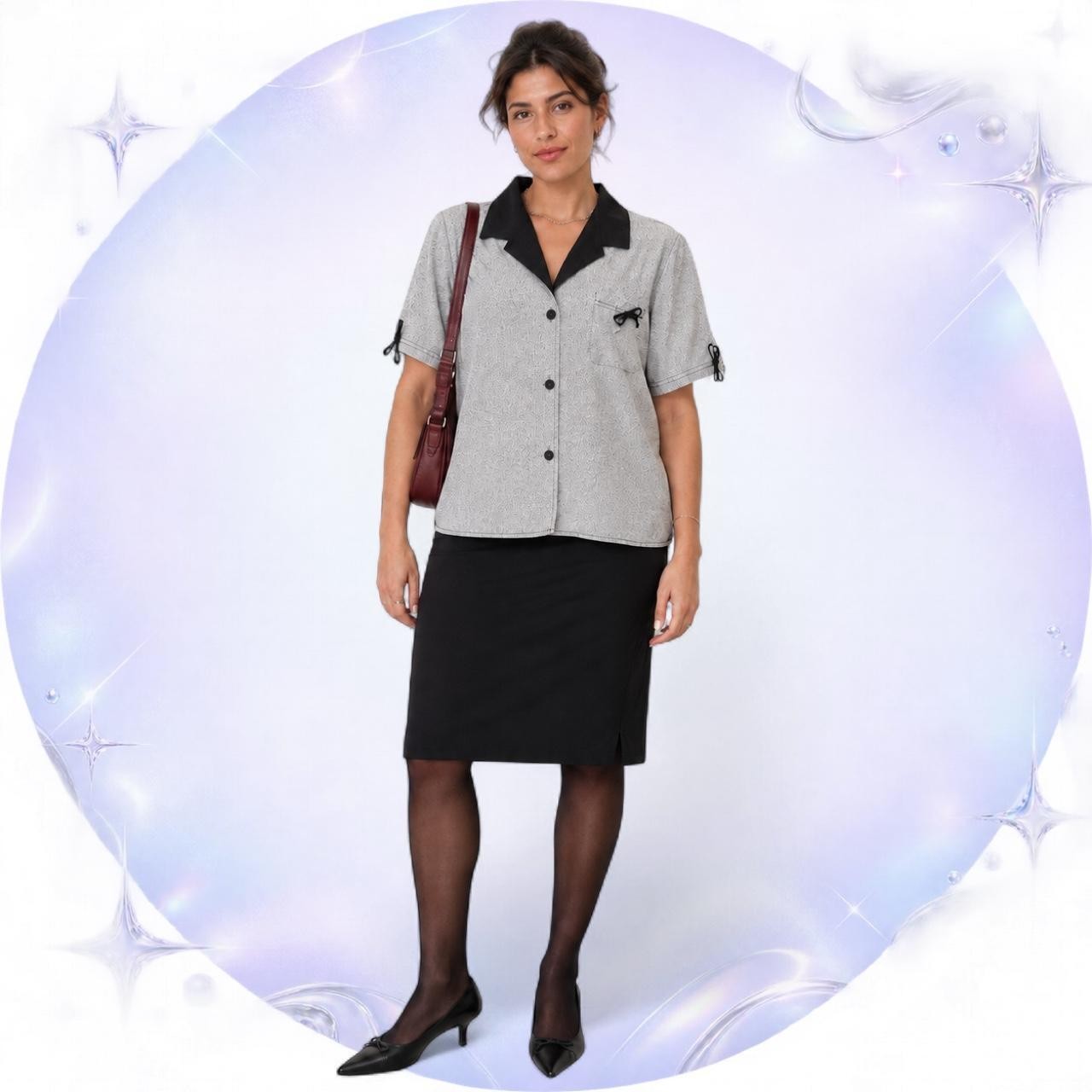 NWT Vintage 90s Petite Perceptions Contrast-Collar Blazer Blouse