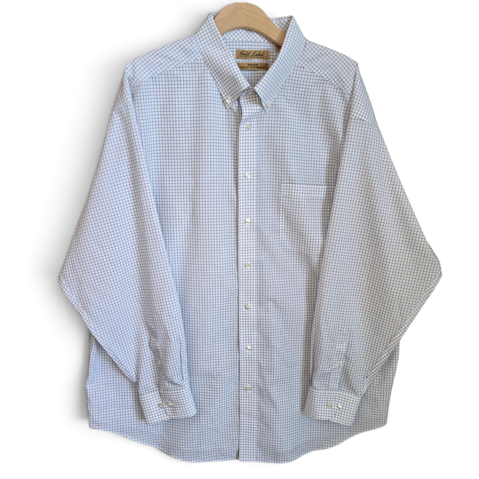 Roundtree & Yorke Gold Label Shirt Mens 2XB Blue Grid Check Non Iron Dress Big