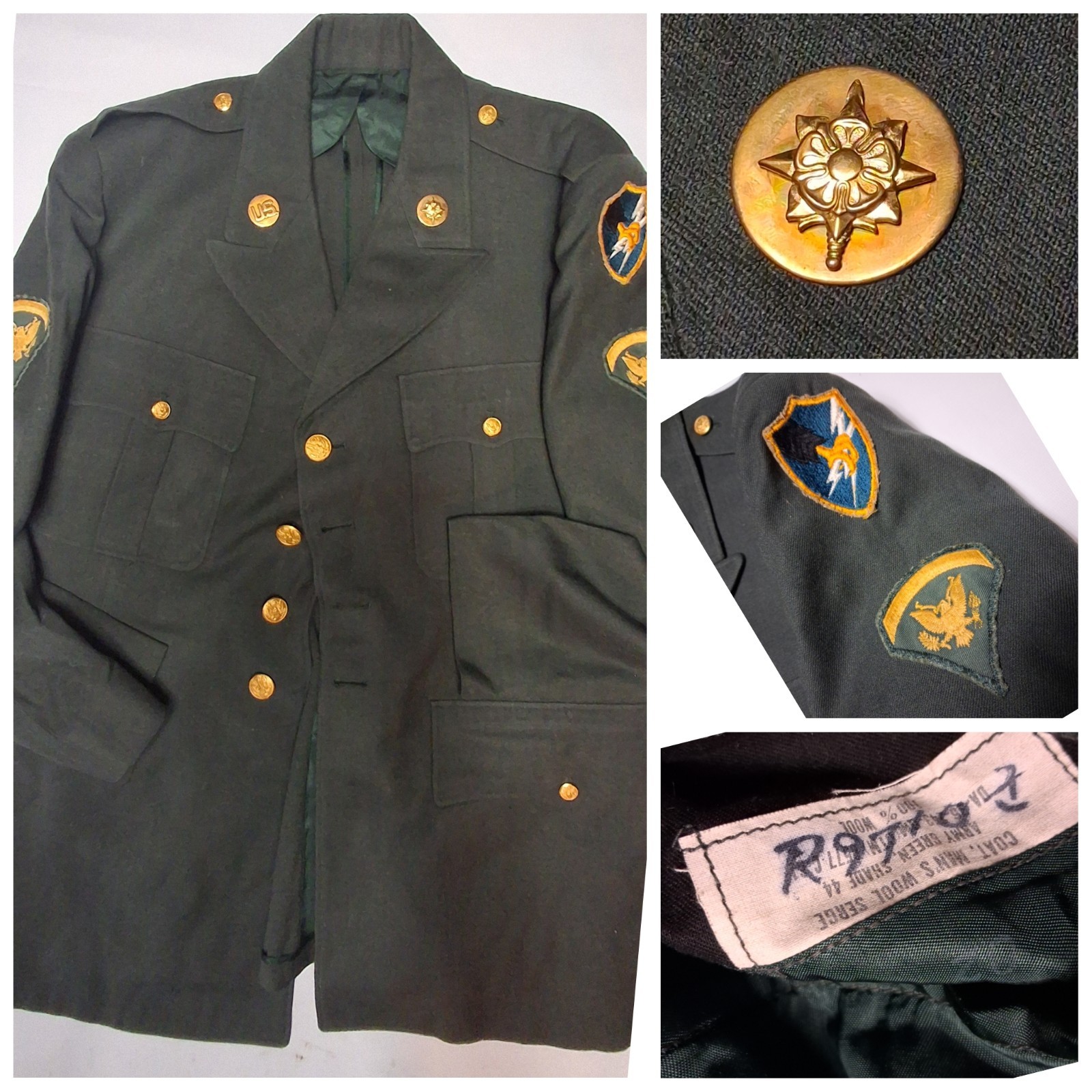 HTF 60s Military Dress Coat Wool AG-44 SIGINT Intelligence Disc ASA Patch Spook