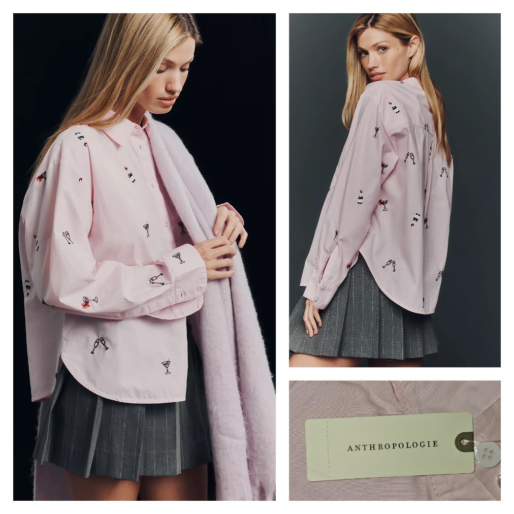 Anthropologie Maeve The Shrunken Bennet Buttondown Drinks Shirt Size M NWT $128 Anthropologie Maeve The Shrunken Bennet Buttondown Drinks Shirt Size M NWT $128