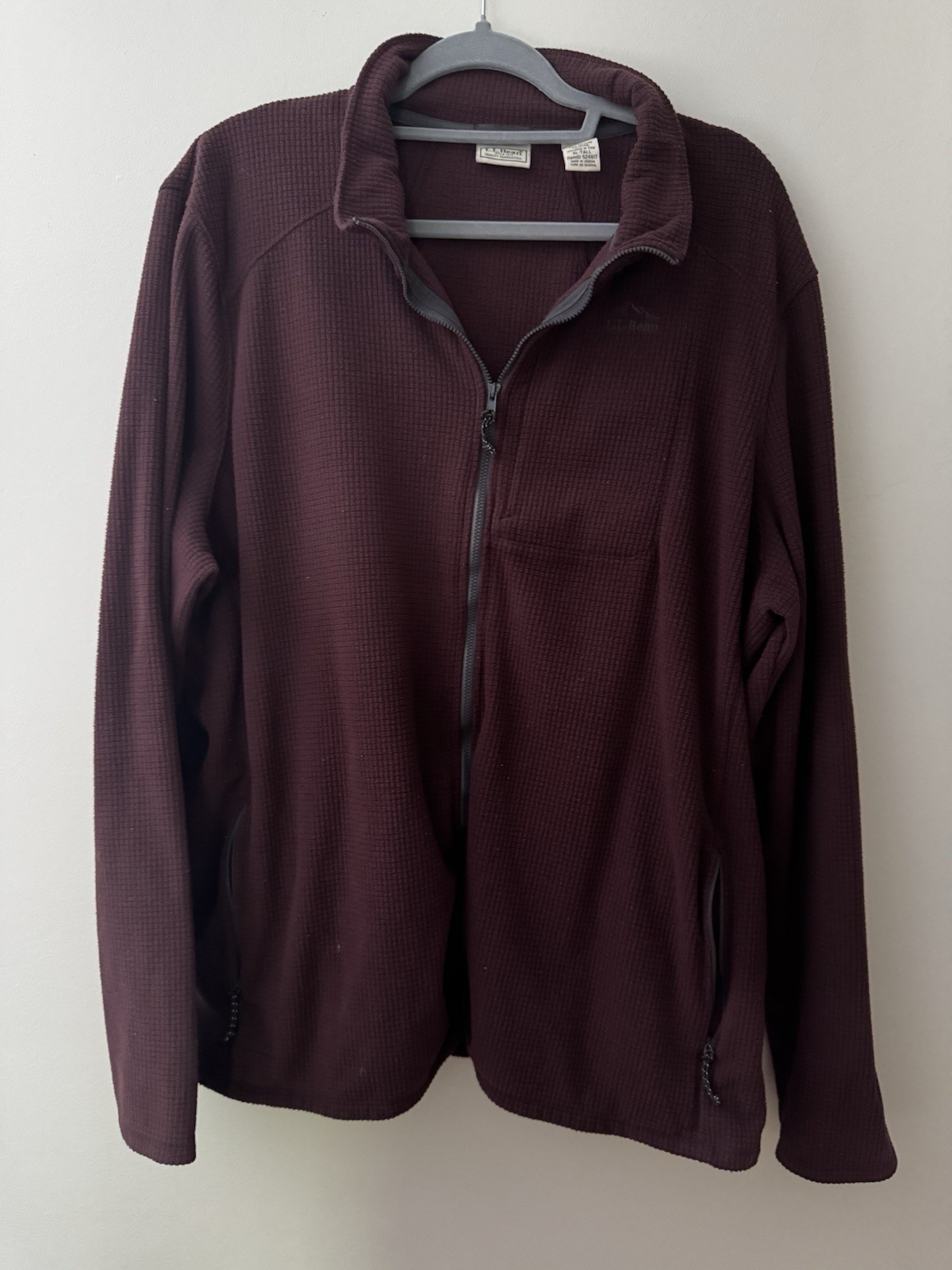 LL Bean Men’s XL Tall Burgundy Full Zip Fleece Jacket Textured