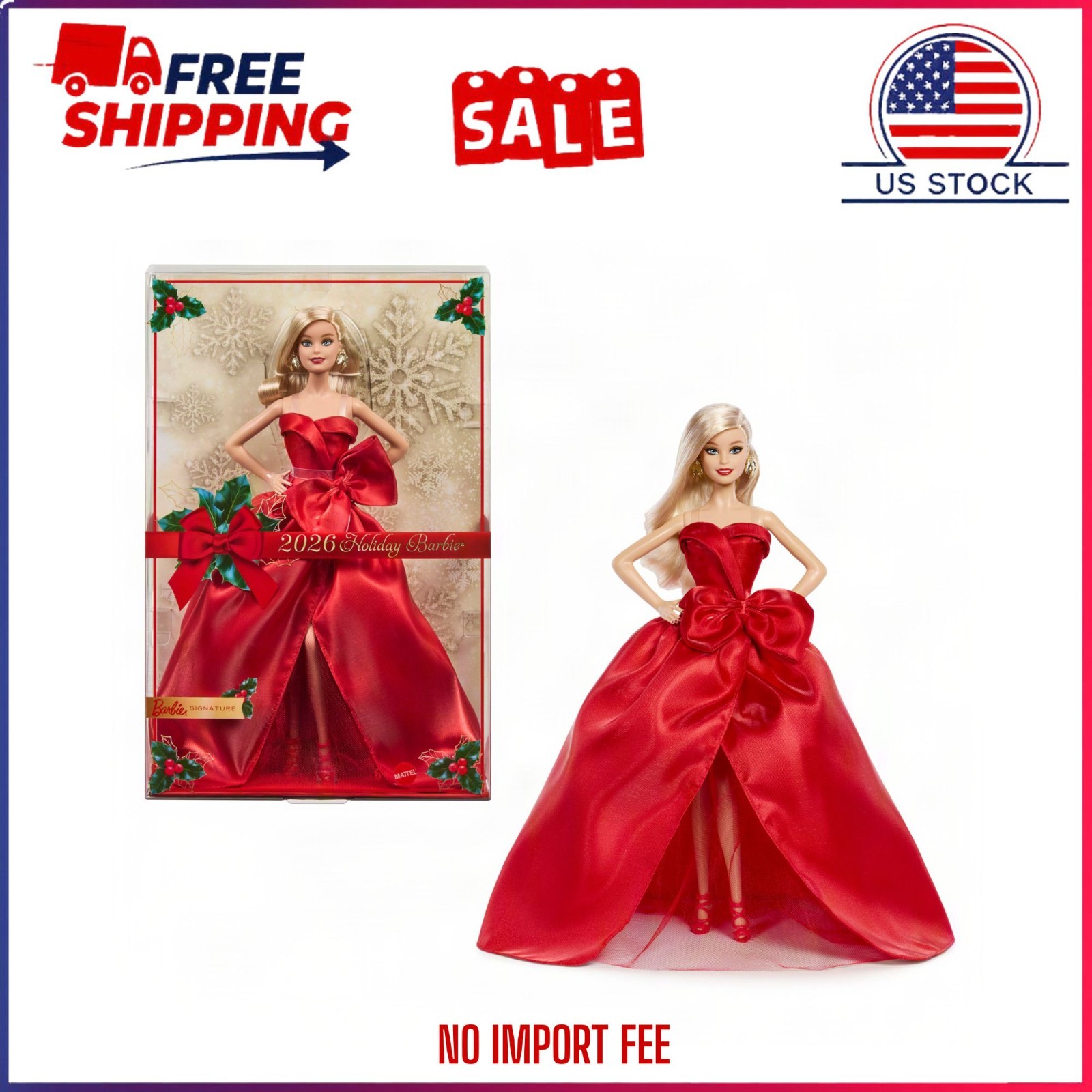 2026 Holiday Barbie Doll Barbie Signature Blonde Red Gown Bow Detail Collector 2026 Holiday Barbie Doll Barbie Signature Blonde Red Gown Bow Detail Collector