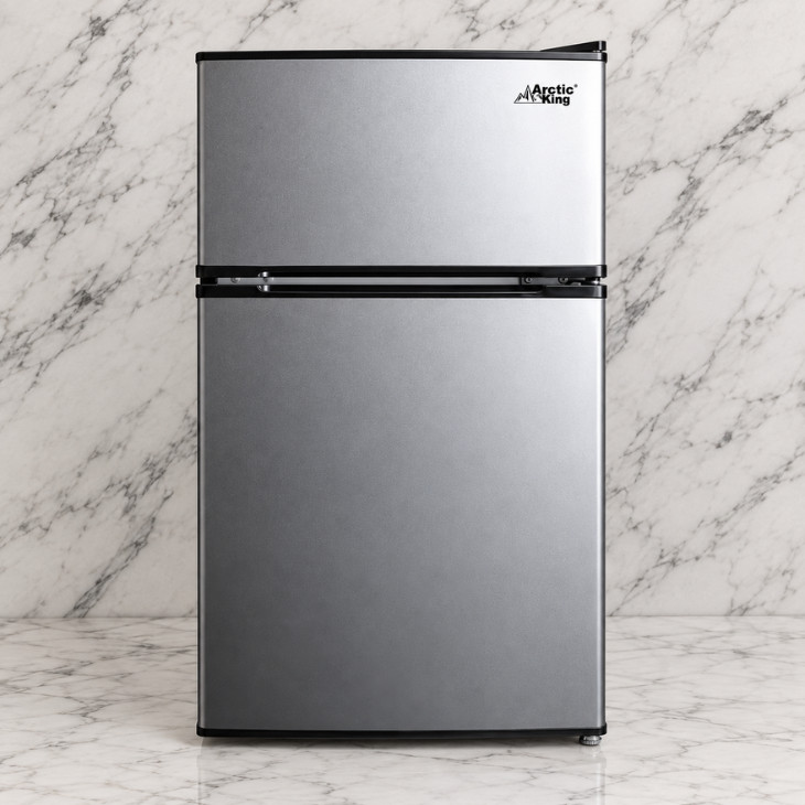 Arctic King 3.2 Cu Ft 2 Door Mini Fridge Freezer Stainless Steel Energy Star NEW Arctic King 3.2 Cu Ft 2 Door Mini Fridge Freezer Stainless Steel Energy Star NEW