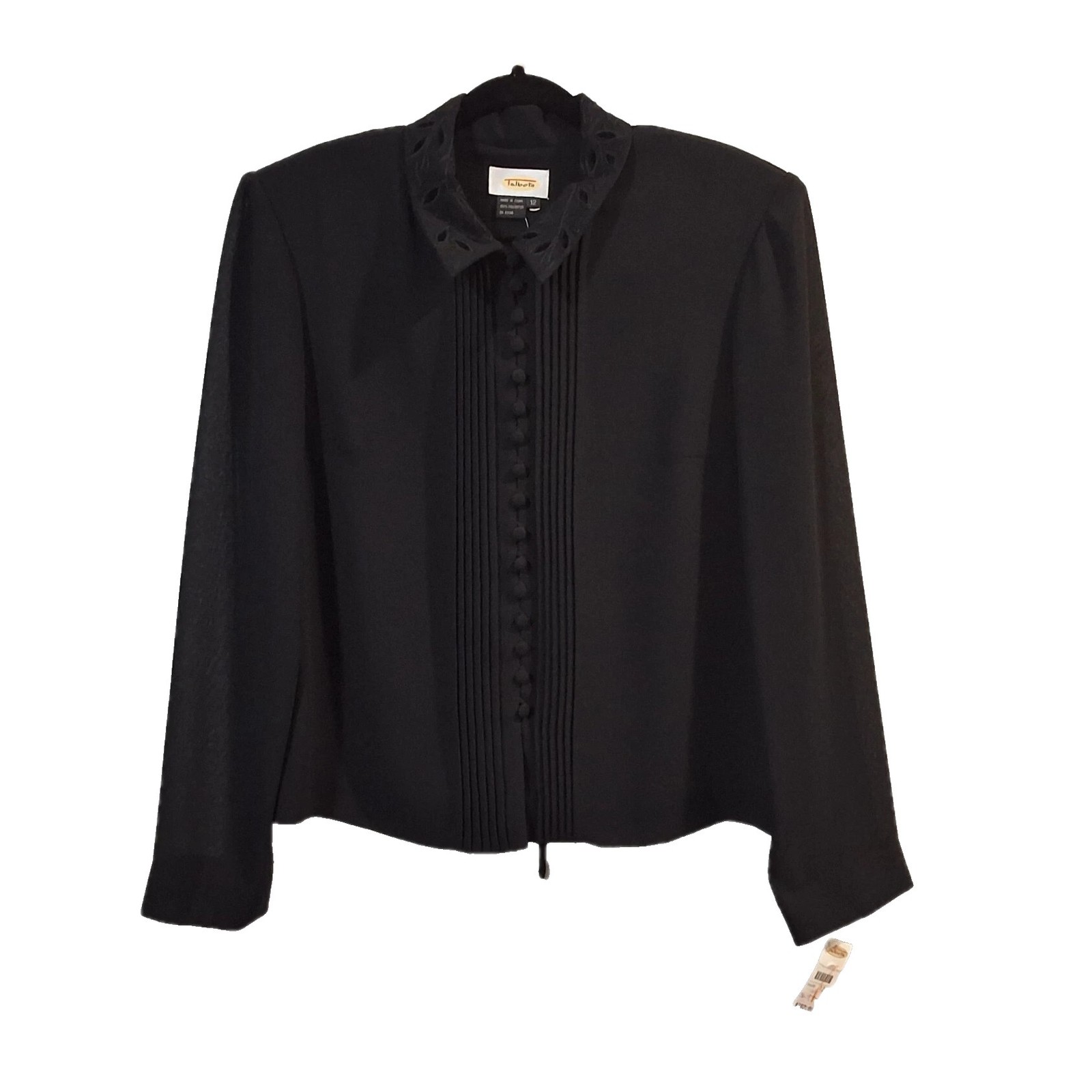 Vintage Talbots Black Evening Jacket Full Button Top Embroidered Collar Goth NOS