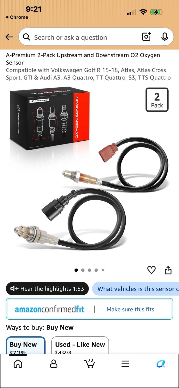 A-Premium 2-Pack Upstream and Downstream O2 Oxygen Sensor