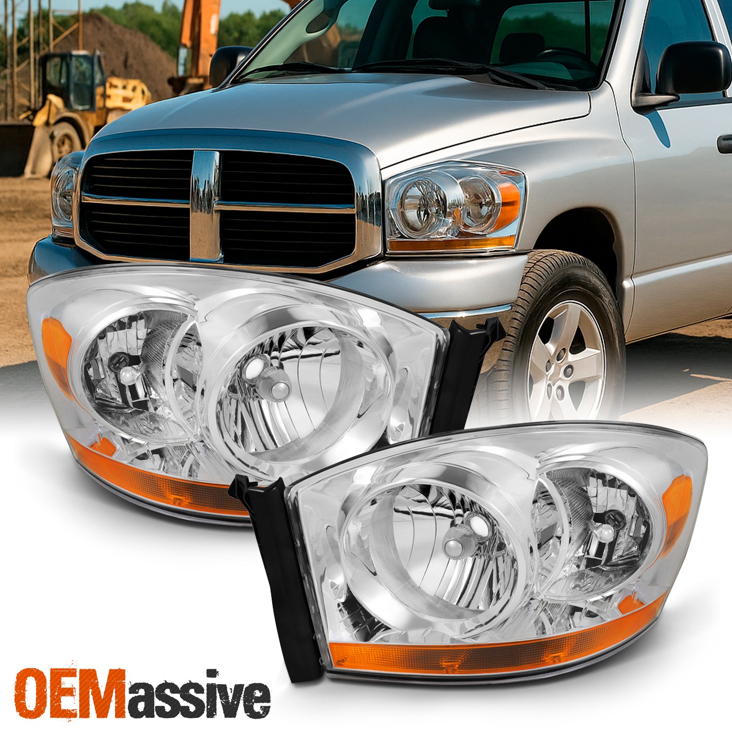 Fit 2006 2007 2008 Dodge Ram 1500 2500 3500 Replacement Headlights Left+Right