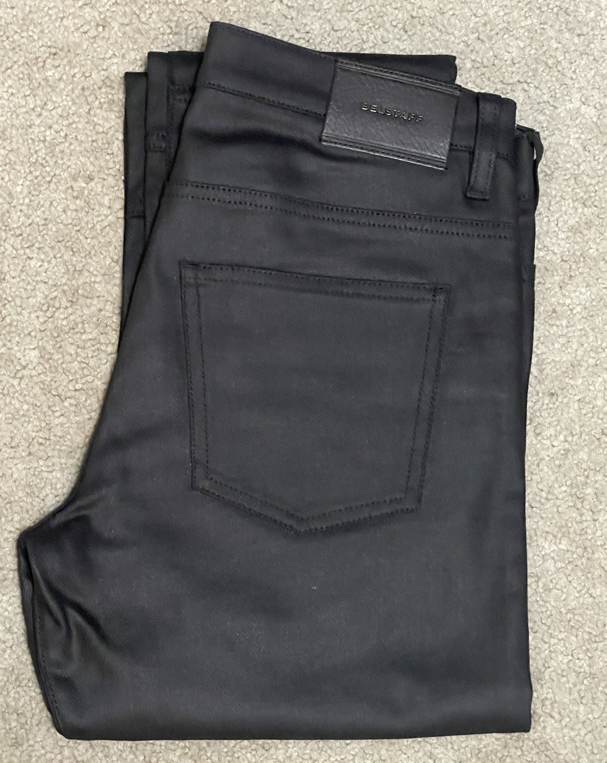 Belstaff Men’s Black Denim Jeans Straight Regular Fit Mid Rise 5-Pocket Dark