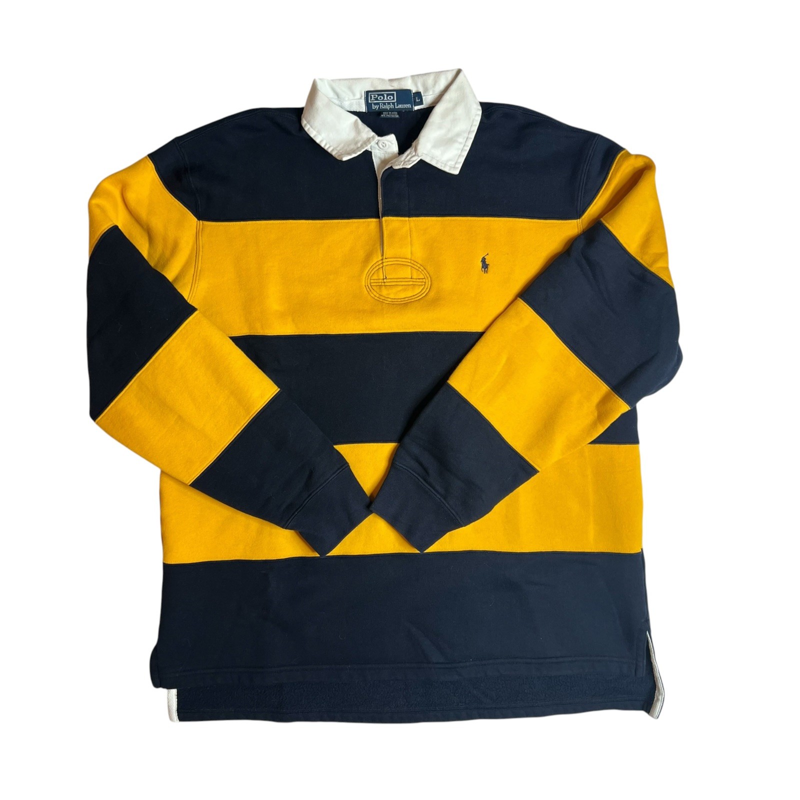  Vintage Polo Ralph Lauren Striped Rugby Long Sleeve Shirt Yellow Blue Men’s L