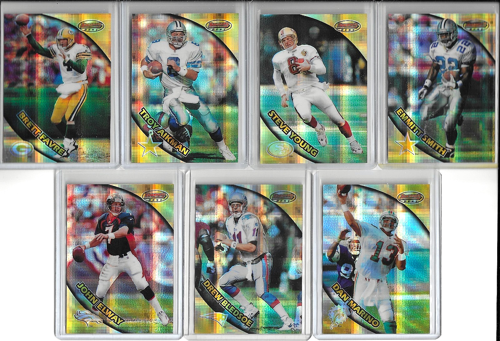 1997 Bowmans Best ATOMIC REFRACTOR LOT(7) Favre, Elway, Young, Emmitt, Marino +2 1997 Bowmans Best ATOMIC REFRACTOR LOT(7) Favre, Elway, Young, Emmitt, Marino +2