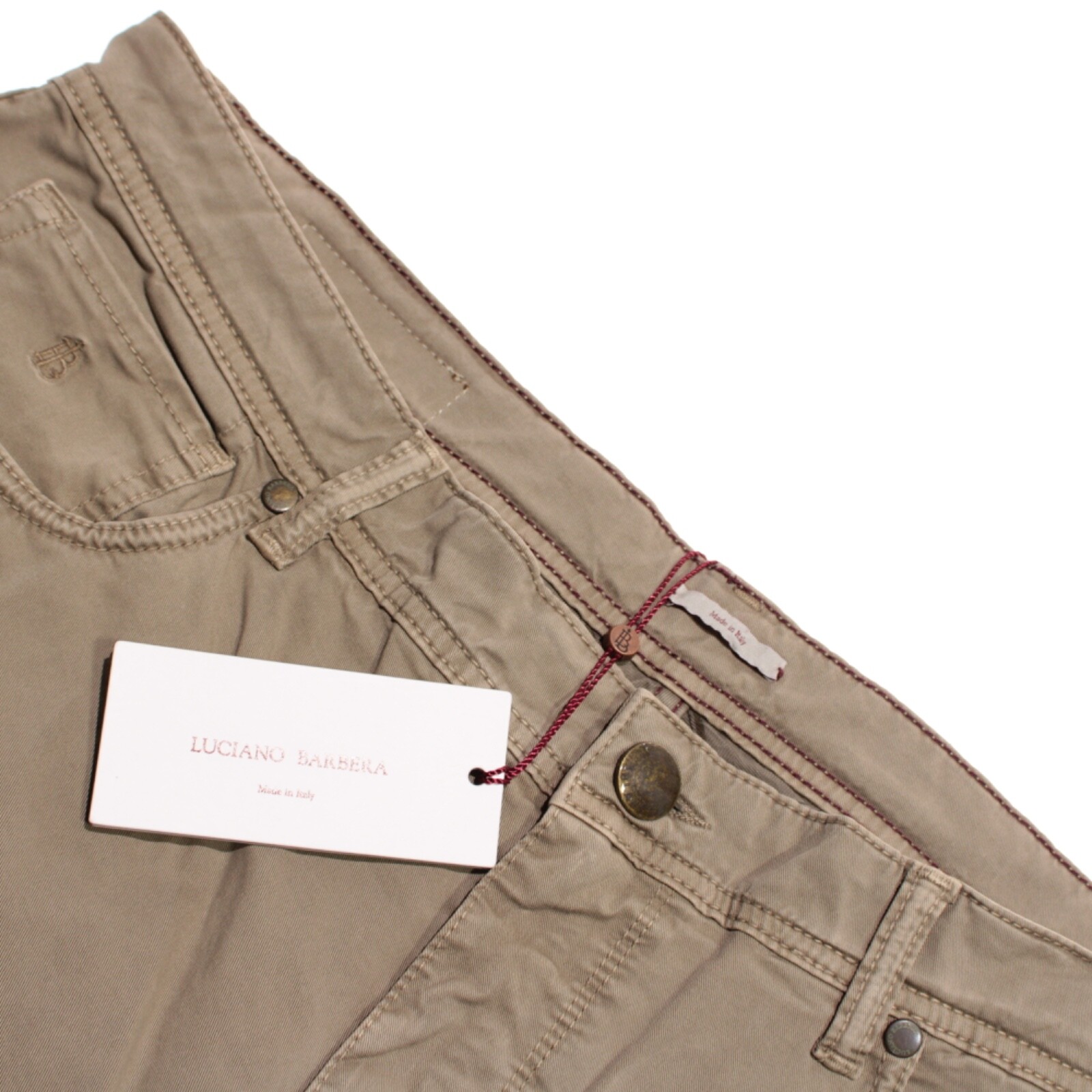 Luciano Barbera NWT 5 Pocket Jean Cut Pants Size 56 (40 US) Solid Beige Cotton