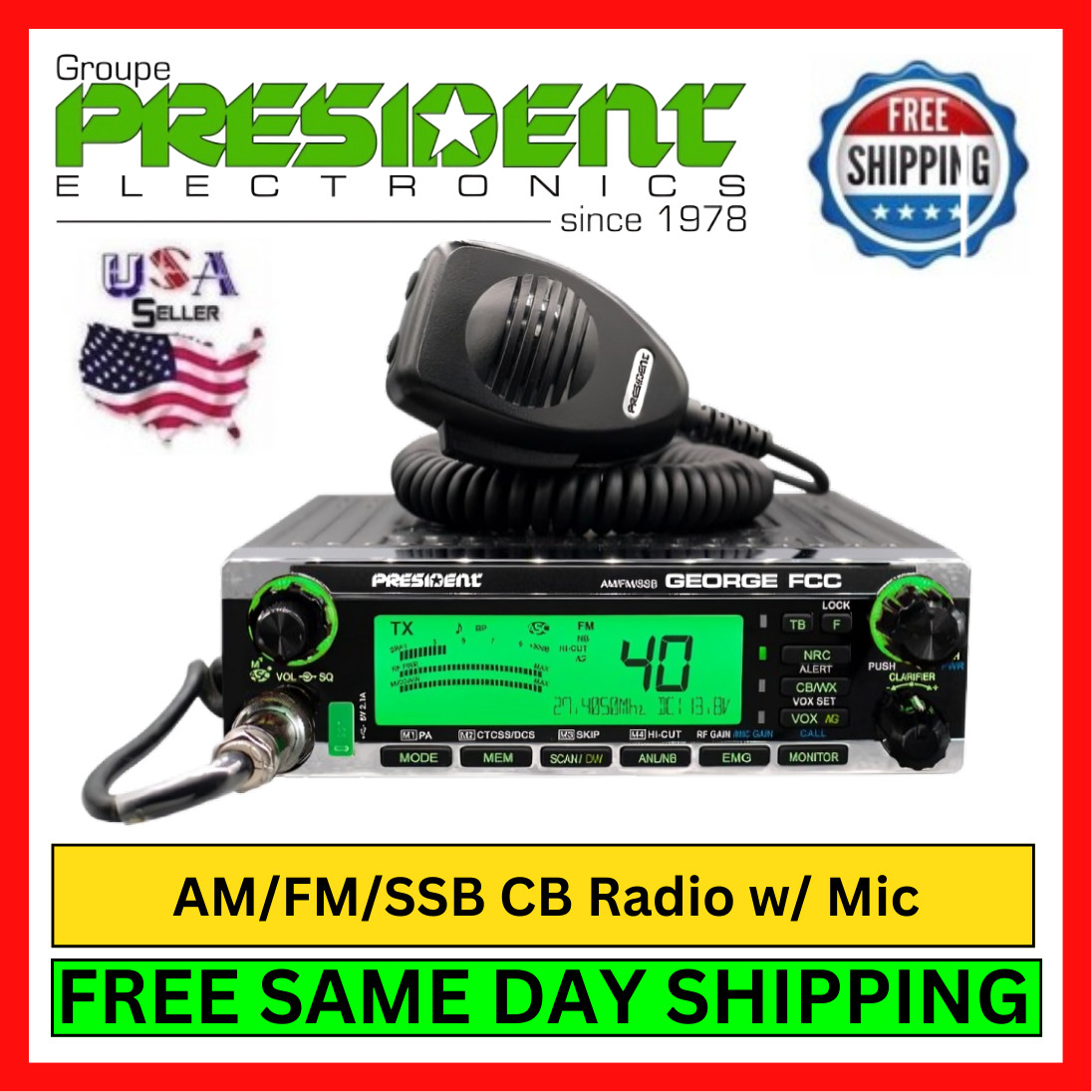 President GEORGE FCC CB Radio AM FM SSB 40 Channel w/ Weather & VOX Squelch