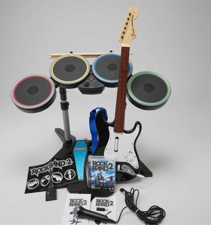Rock Band 2 PS3 Bundle Drums W 2 Dongles, Guitar, Mic, Stand, Game Tested Lot Rock Band 2 PS3 Bundle Drums W 2 Dongles, Guitar, Mic, Stand, Game Tested Lot