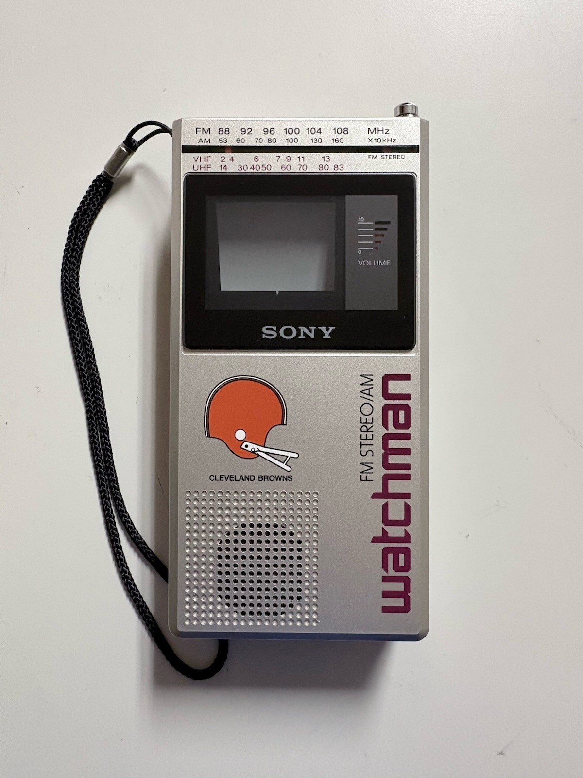 Vintage 1984 Sony Watchman FD-80A Cleveland Browns NFL Portable TV AM/FM Radio