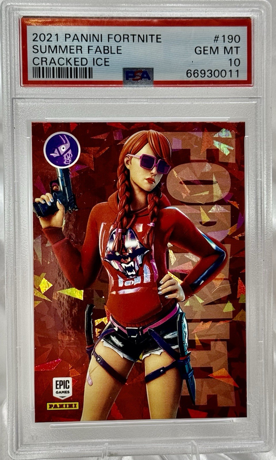 SUMMER FABLE 2021 Fortnite Panini #190 CRACKED ICE PSA 10 POP 9‼️🤯BAD GIRL CARD