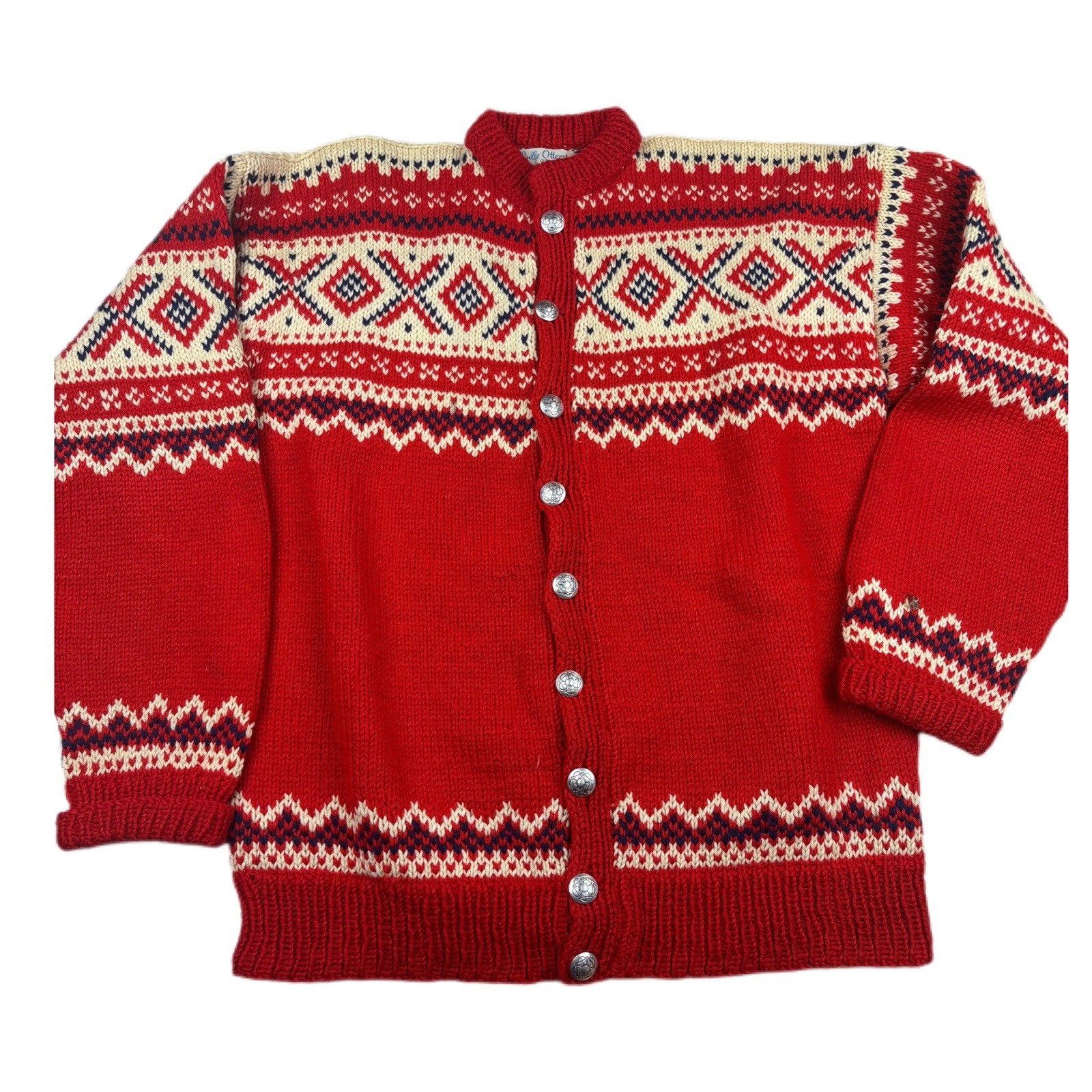 Vintage Lulle Otterstad Oslo Handmade In Norway Red Cardigan Wool Sweater Size L Vintage Lulle Otterstad Oslo Handmade In Norway Red Cardigan Wool Sweater Size L