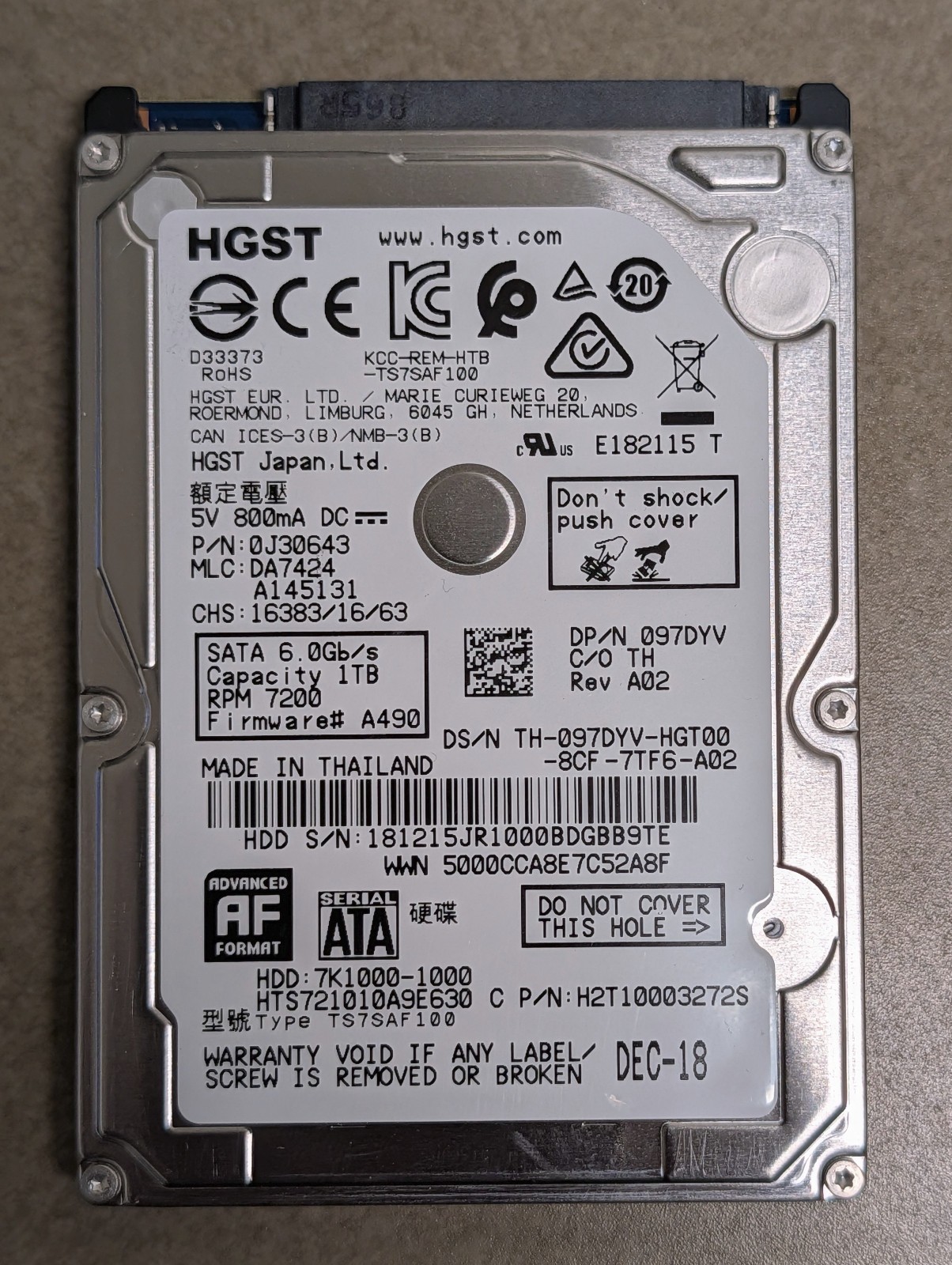 Hitachi Travelstar 1 TB, Internal, 7200 RPM, 2.5\ Hitachi Travelstar 1 TB, Internal, 7200 RPM, 2.5\