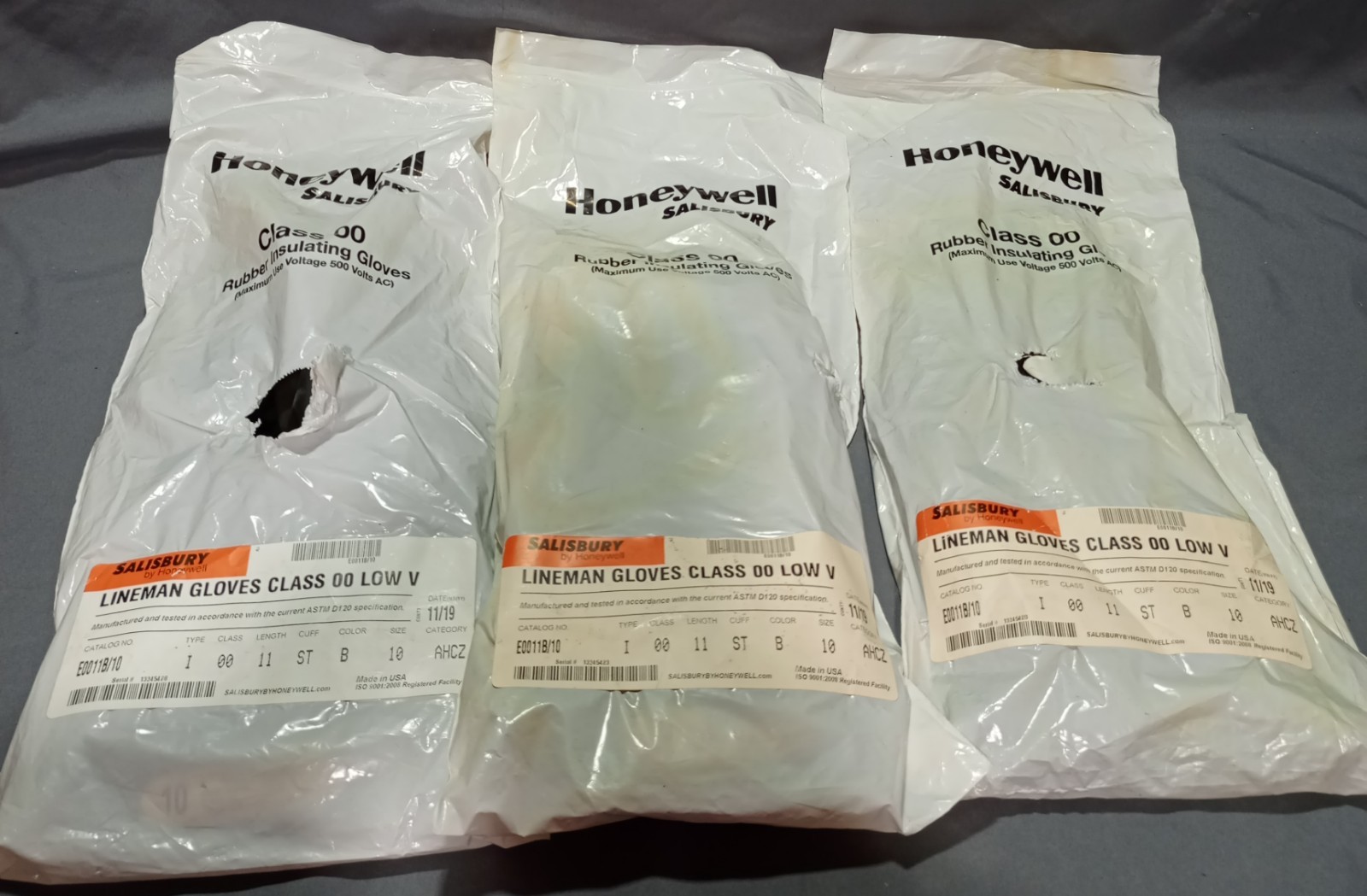 Lot Of 3 Pairs Honeywell Salisbury Class 00 Size 10