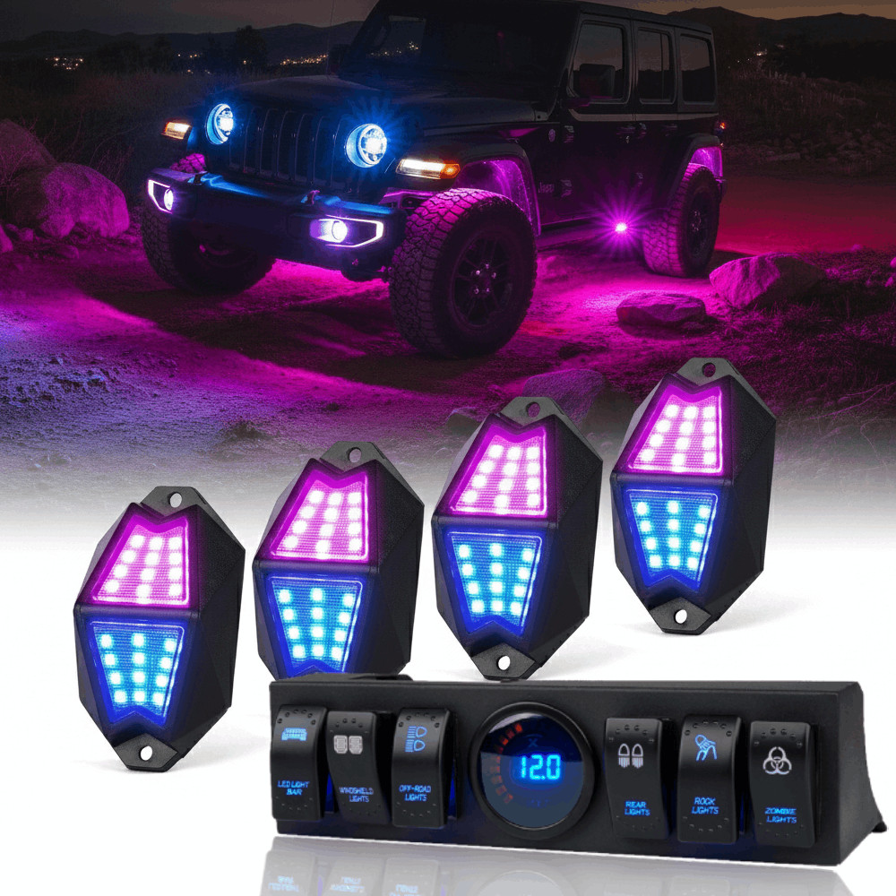6-Switch Panel & RGBW LED Rock Lights Kit for 09-18 Jeep Wrangler JK JKU Offroad