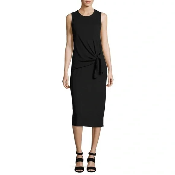 NWT Theory Black Dorotea Ranmire Knit Cotton Draped Tie Midi Tank Dress S $225