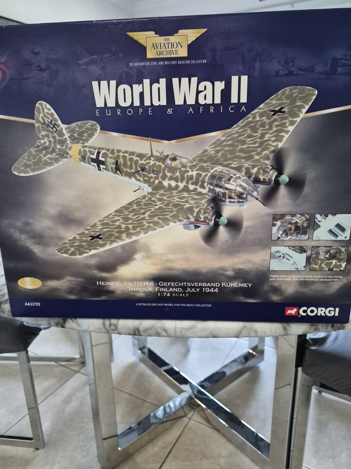 Corgi Heinkel He 111H-6 WWII Diecast 1/72 Limited Edition w/ Stand AA33702 Corgi Heinkel He 111H-6 WWII Diecast 1/72 Limited Edition w/ Stand AA33702