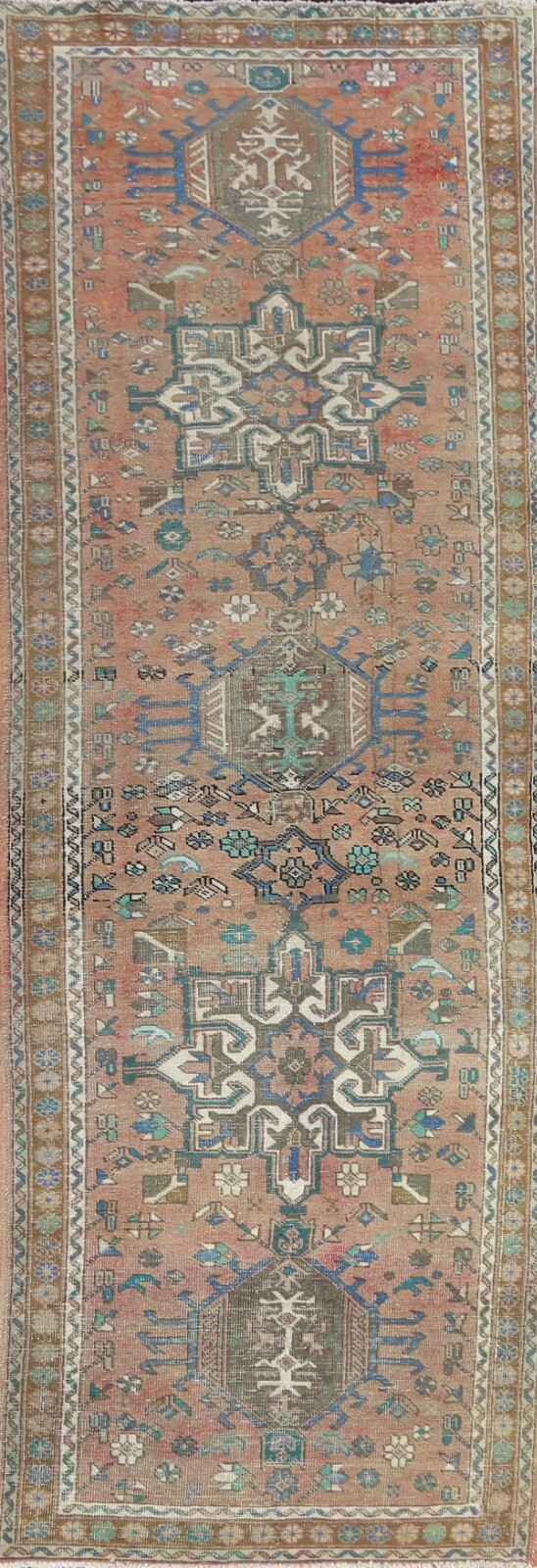 3x13 Antique Heriz Serapi Geometric Runner Rug Hand-knotted Oriental Wool Carpet