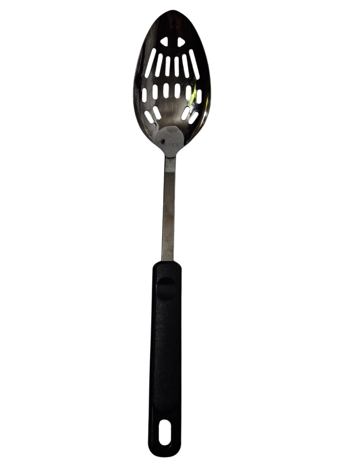  Vintage EKCO Slotted Serving Spoon Stainless Steel Black Plastic Handle 12