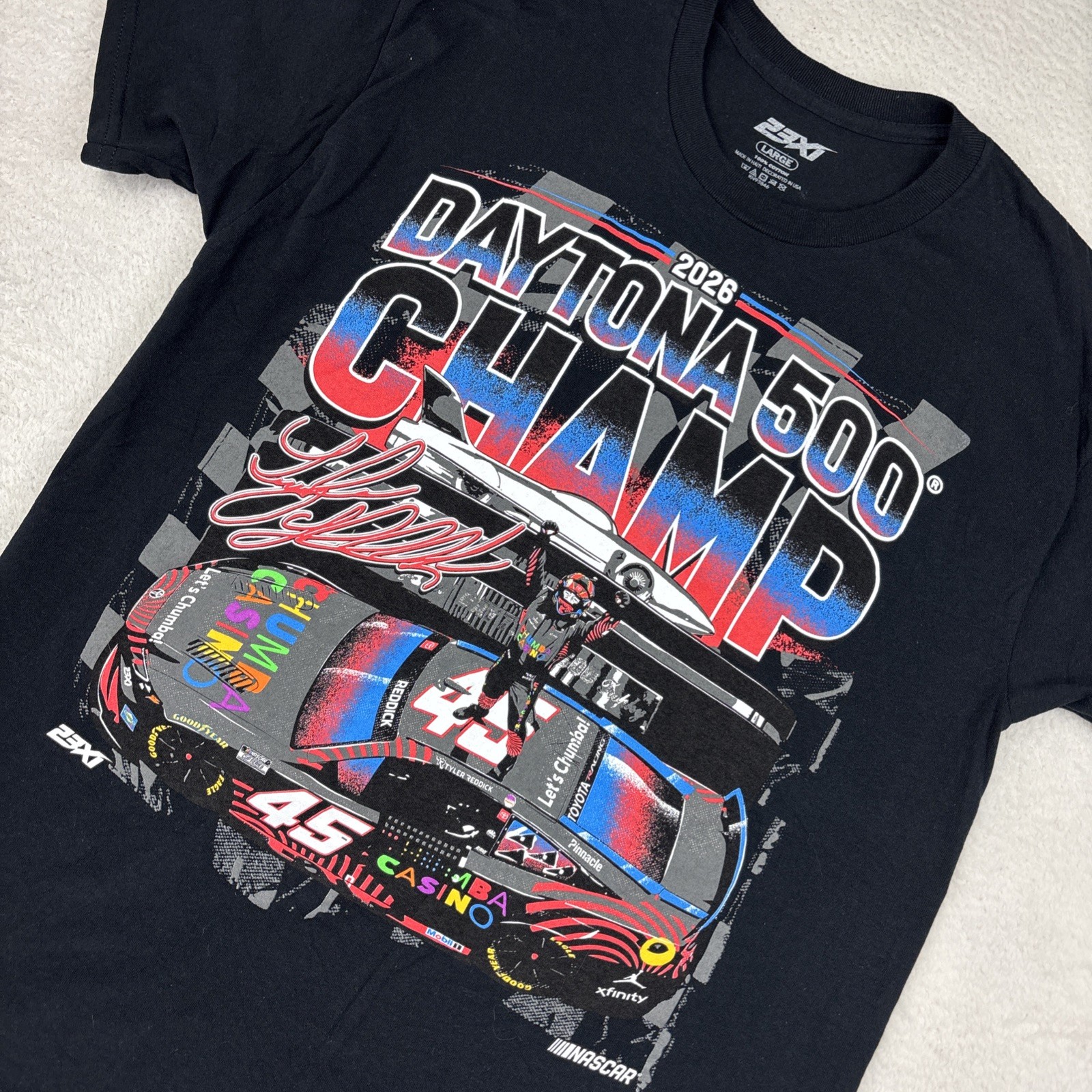 NASCAR Tyler Reddick 2026 Daytona 500 Champ T-Shirt Large Black 23XI Racing Tee NASCAR Tyler Reddick 2026 Daytona 500 Champ T-Shirt Large Black 23XI Racing Tee