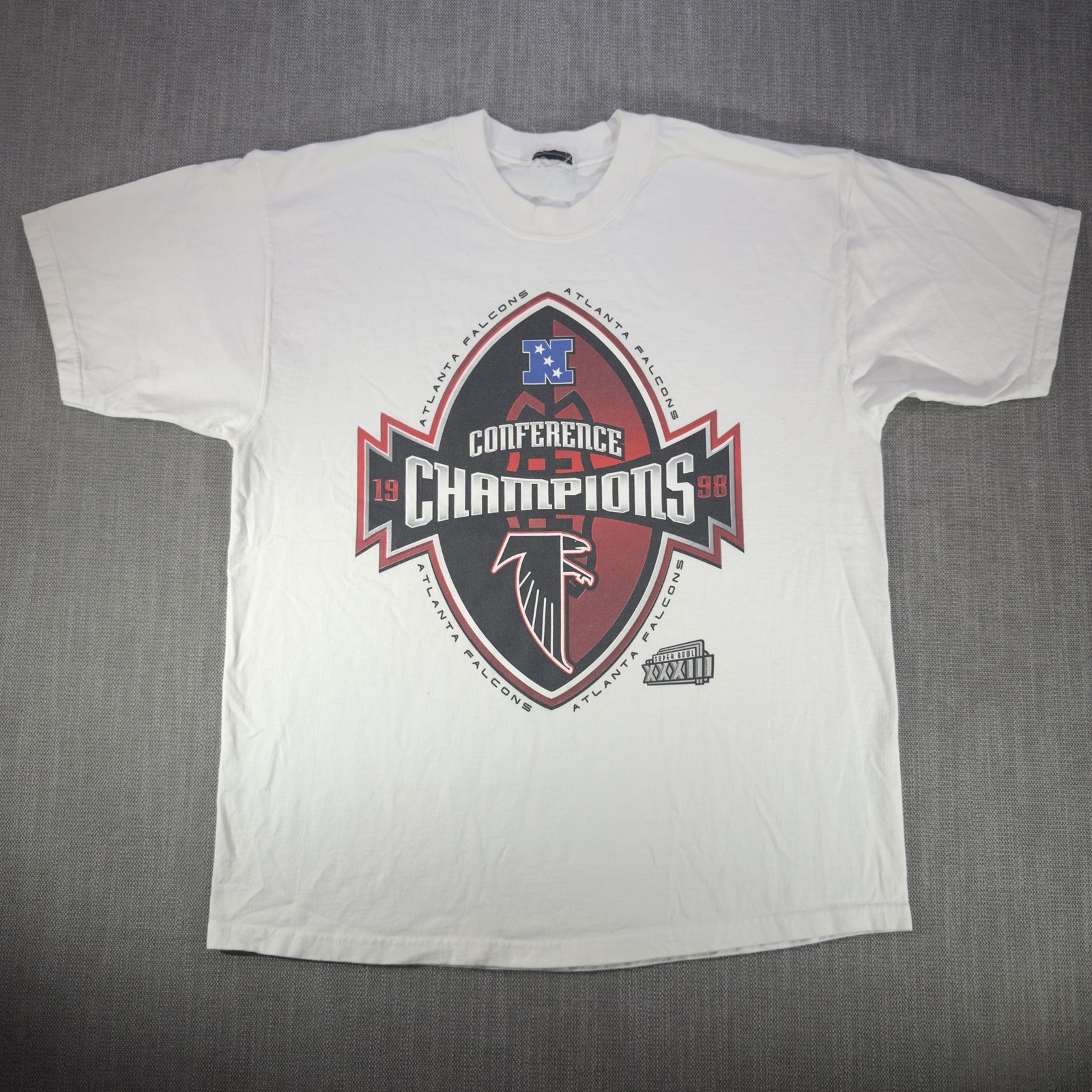 Vintage Atlanta Falcons Shirt Mens XL White NFL Football Conference Champs 1998