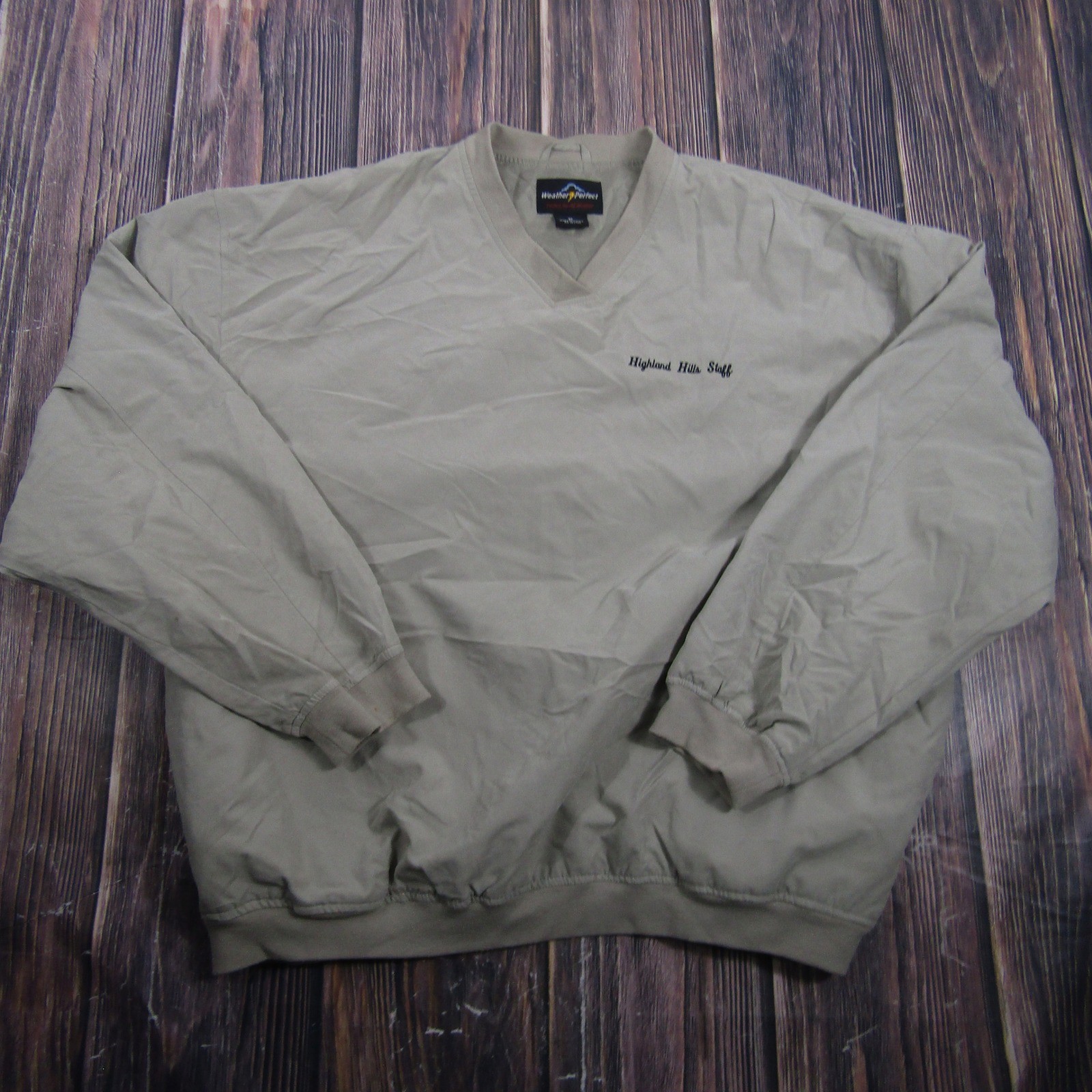 Weather Perfect Windshirt Mens XL Tan Highland Hills Staff V-Neck Pullover Golf