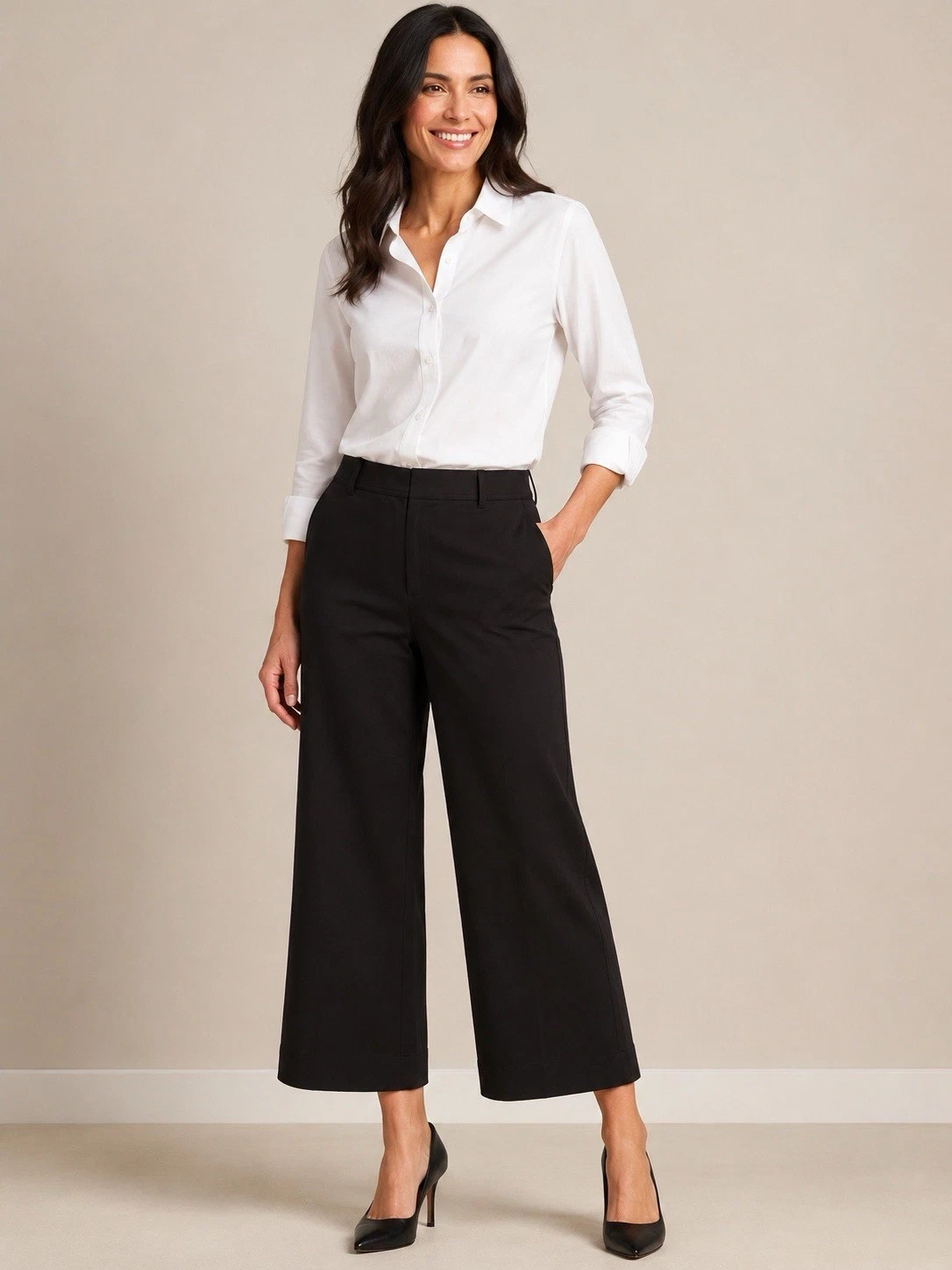 Chico’s Wide Leg Pants Size 1 US 8 Black Flex Waist Crop NWT Career Casual