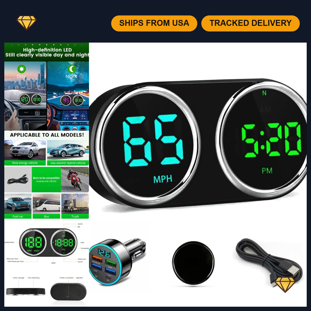 Universal GPS Heads-Up Display for Cars - Digital Dashboard Speedometer, MPH/KMH
