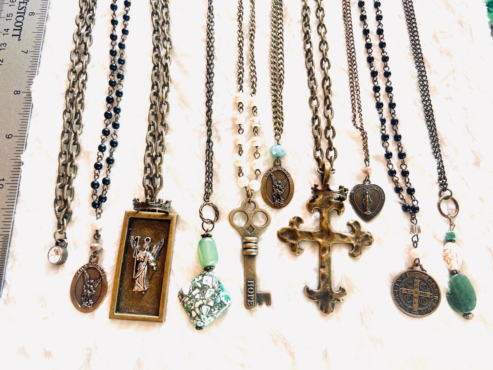 Antique Gold Bronze Vintage Jewelry Necklaces Angels Saints 10 pc bulk lot #1022