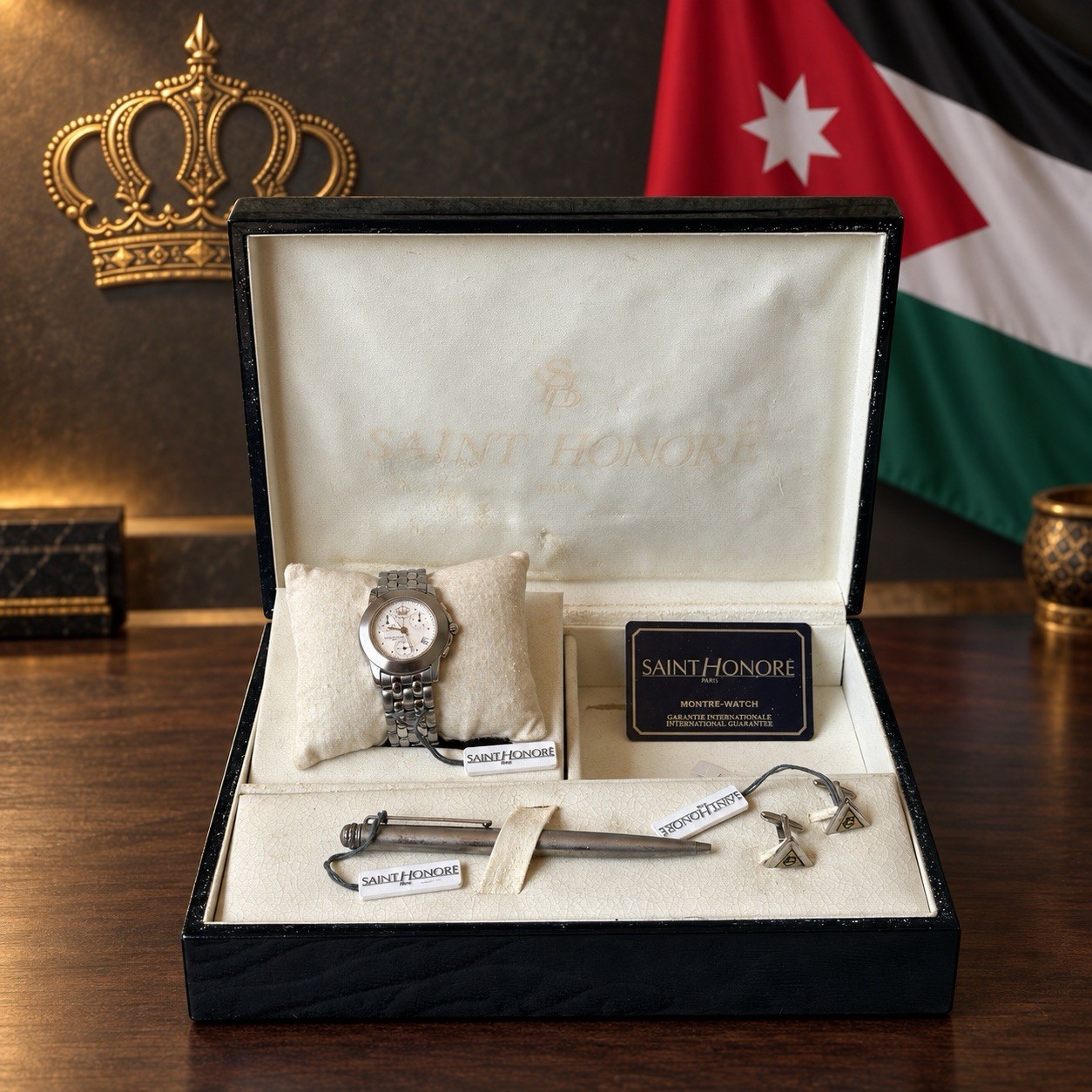 Saint Honore Prince Abdullah Jordan Royal Gift Set 40mm Watch Pen Cufflinks Nos