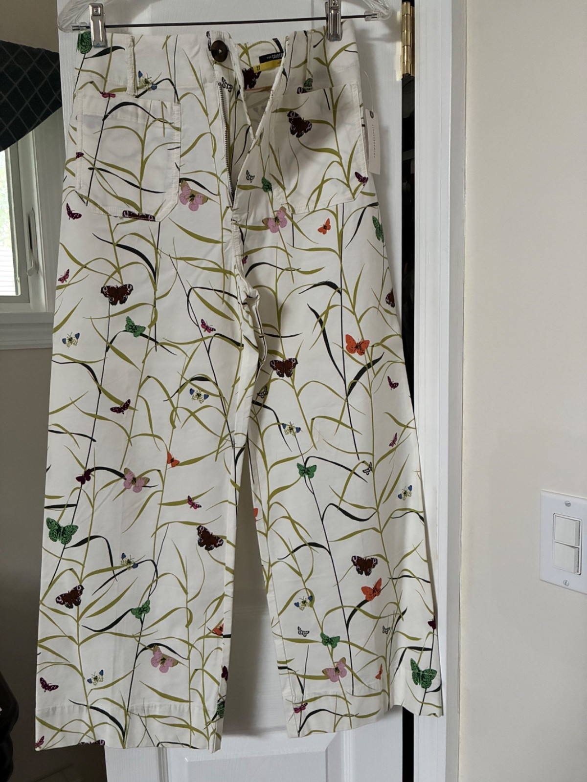 Maeve Anthropologie The Colette Butterfly Print Wide Leg Pants White - Size 27