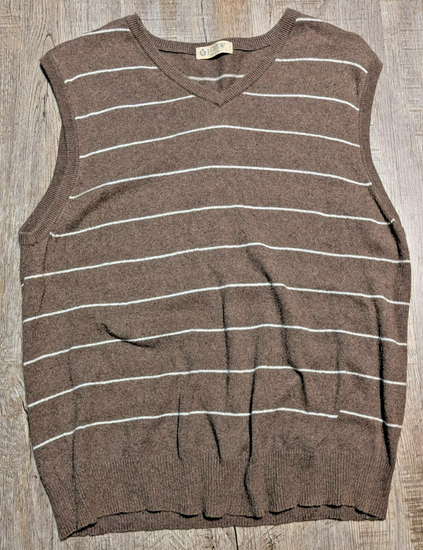 J.Crew Men’s Sweater Vest Size L | Brown Striped Cotton Cashmere Pullover Vest