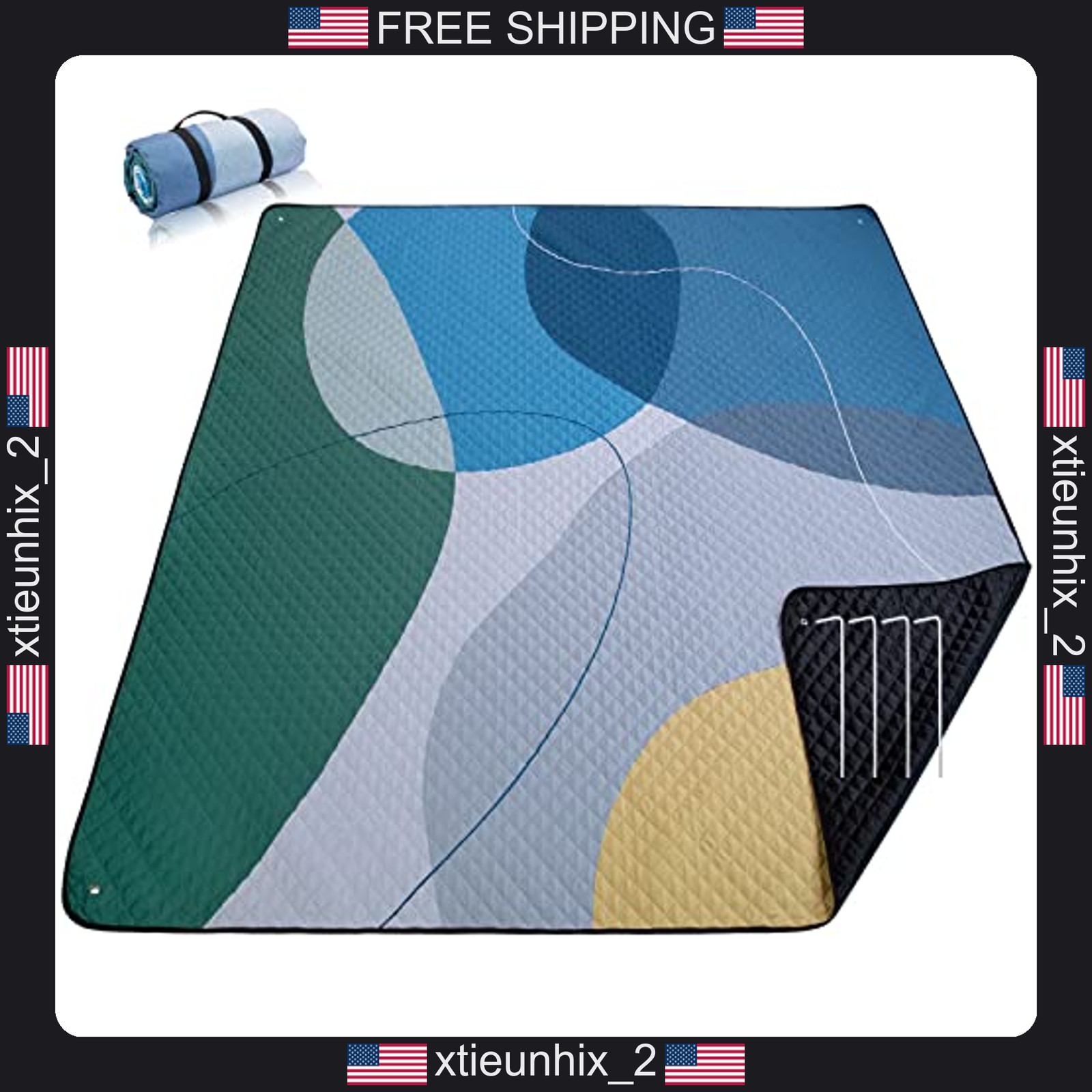 Outdoor Picnic Blanket 83x79 Inches Waterproof Sandproof Foldable Large Mat