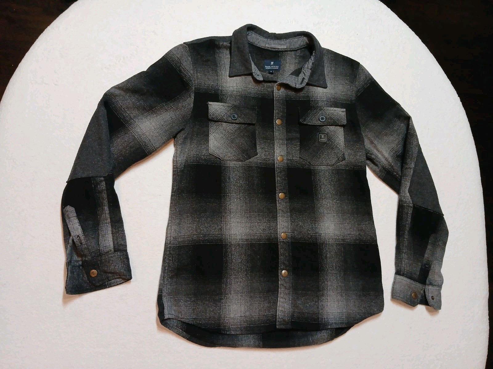 Roark Revival Nordsman Flannel Shirt Mens Medium Black Gray Plaid Wool Blend